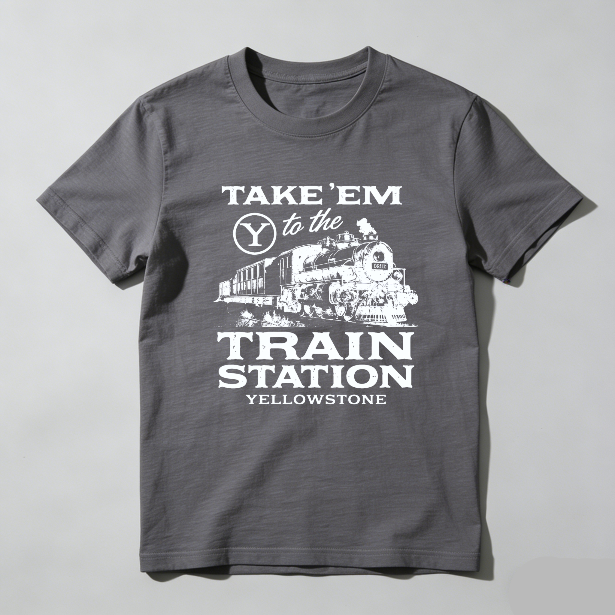 TEECURENT Take Em To The Train Station Yellowstone T Shirt Black Classic Fit Men Women Unisex Railroad Locomotive Graphic Tee