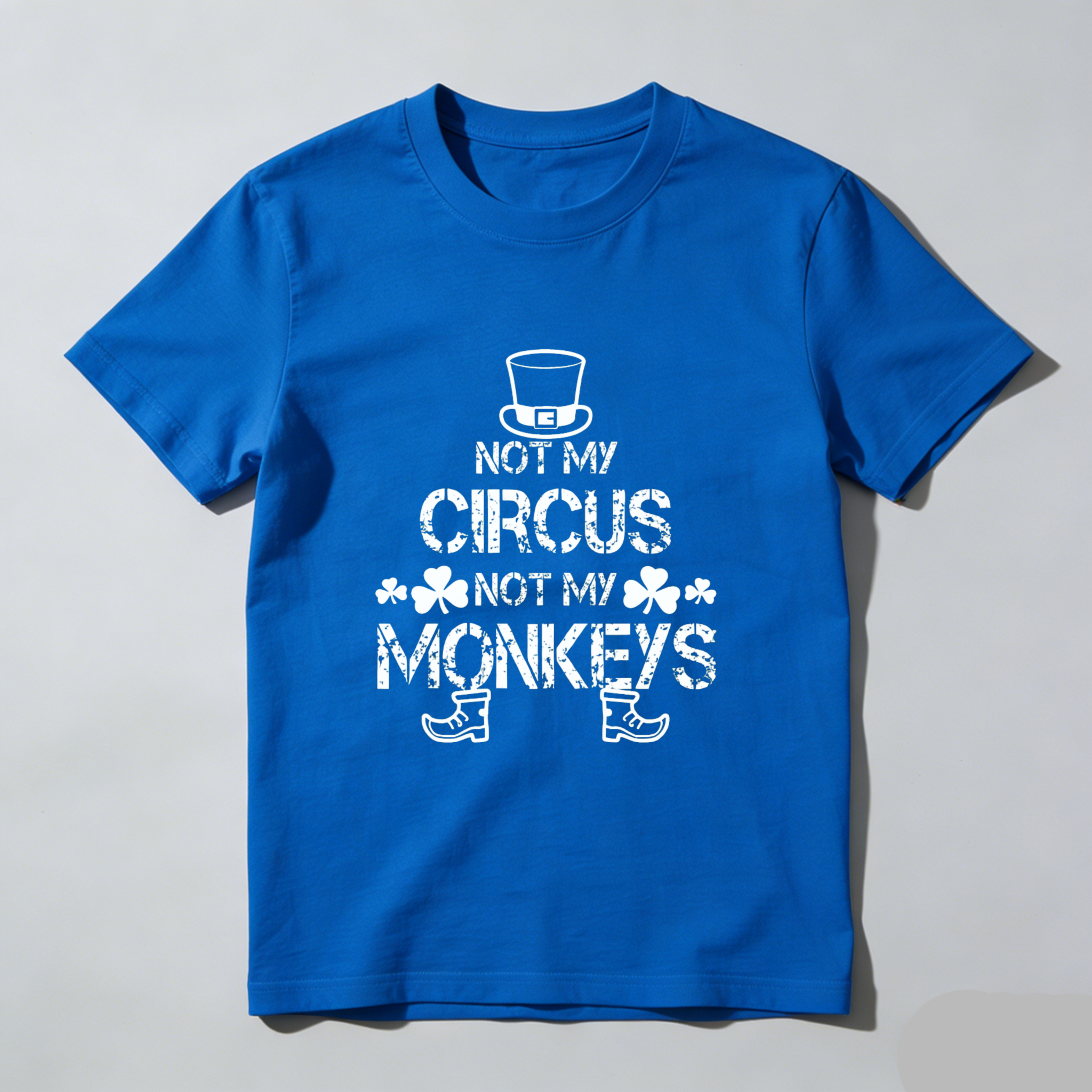 TEECURENT Not My Circus Not My Monkeys T-Shirt With Top Hat And Clover Design Black Cotton Shirt For Men Women Unisex Casual Wear Fun Statement Tee