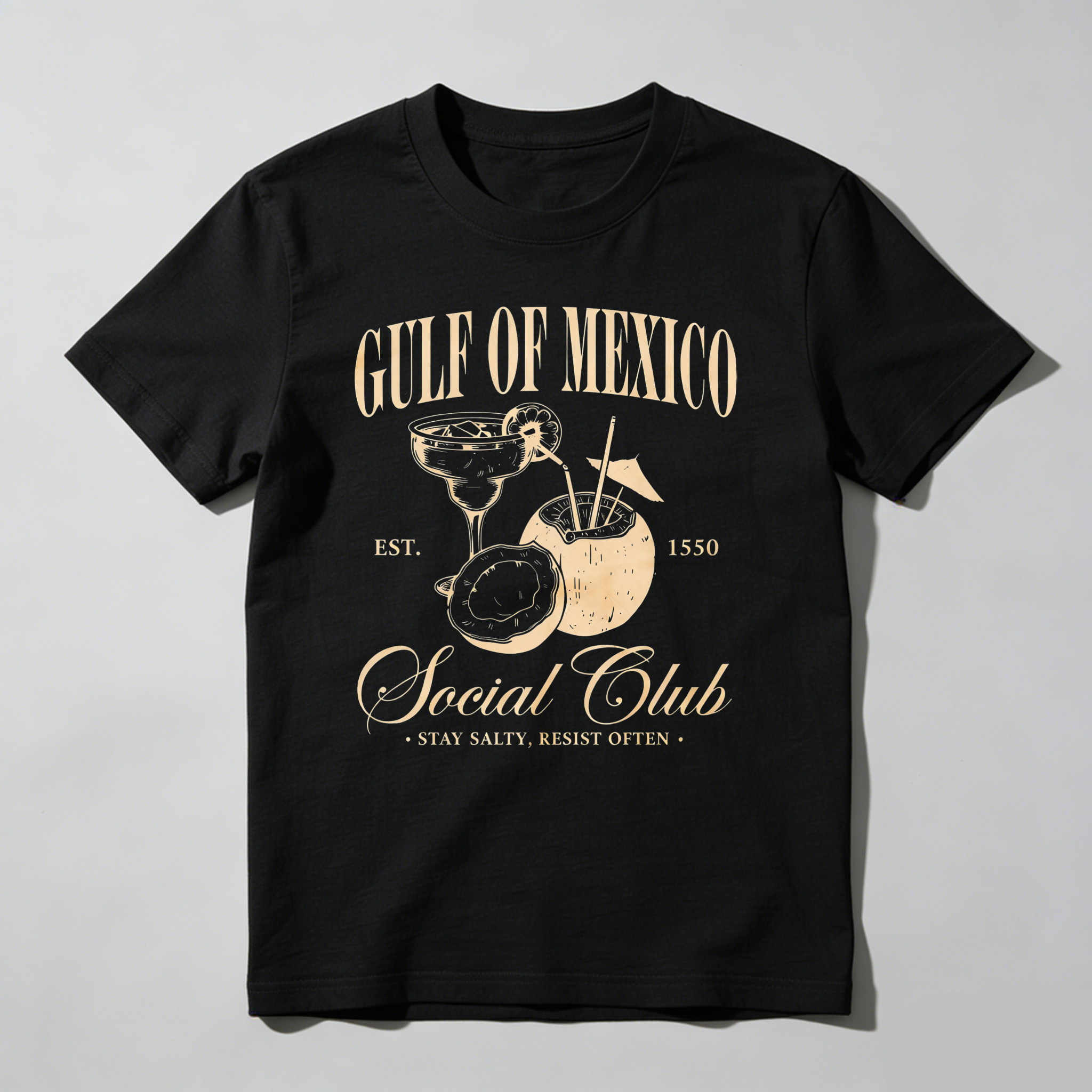 TEECURENT Gulf Of Mexico Social Club   Pure Cotton Short Sleeve T-Shirt-TeeCurent