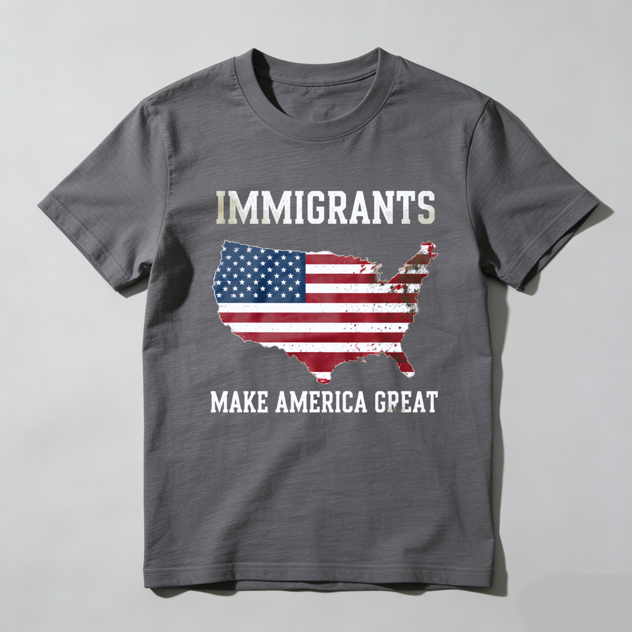 TEECURENTImmigrants Make America Great Usa Flag Map T Shirt-TeeCurent