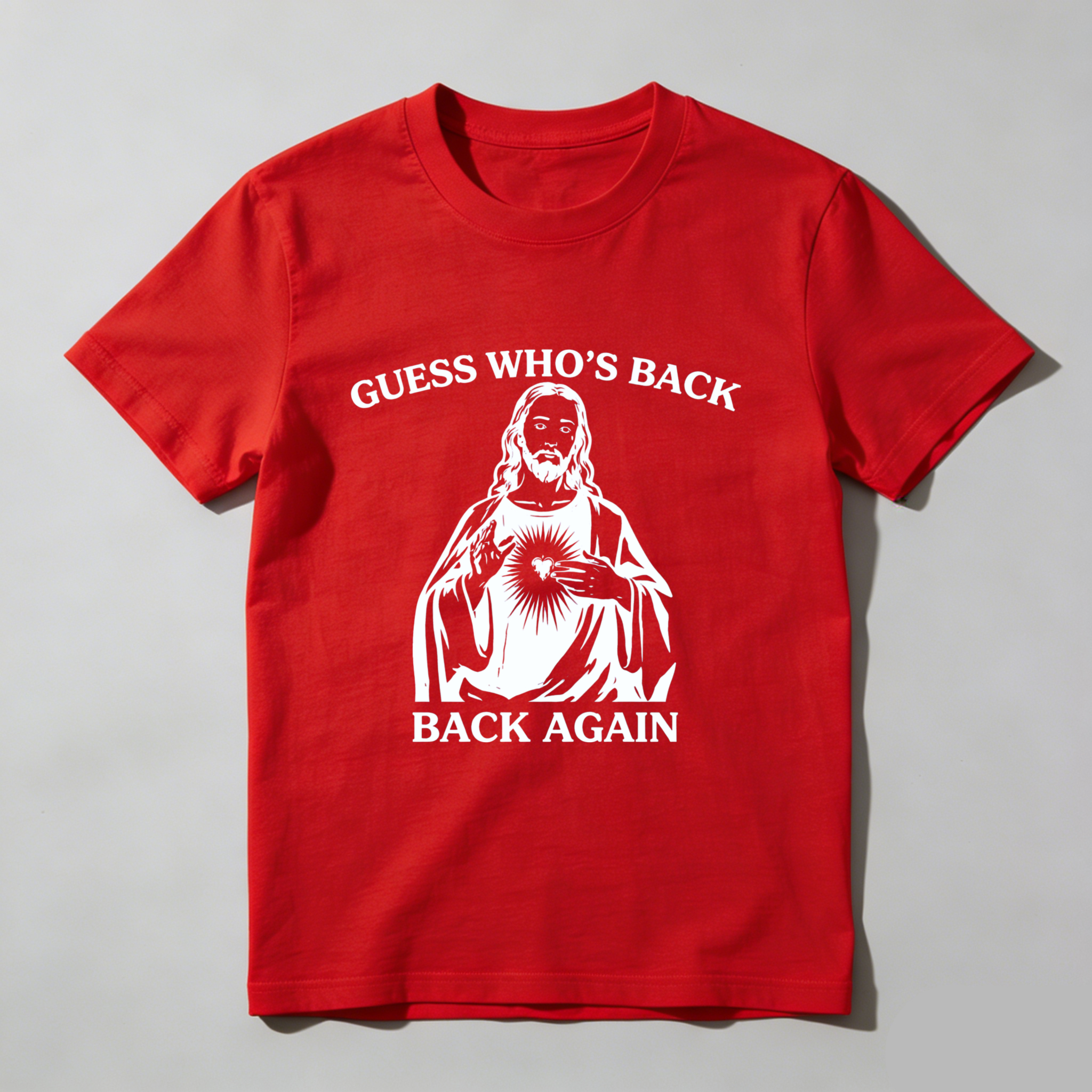 TEECURENT Guess Whos Back Jesus Christ Back Again T Shirt Religious Christian Faith Humor Gift WOMEN