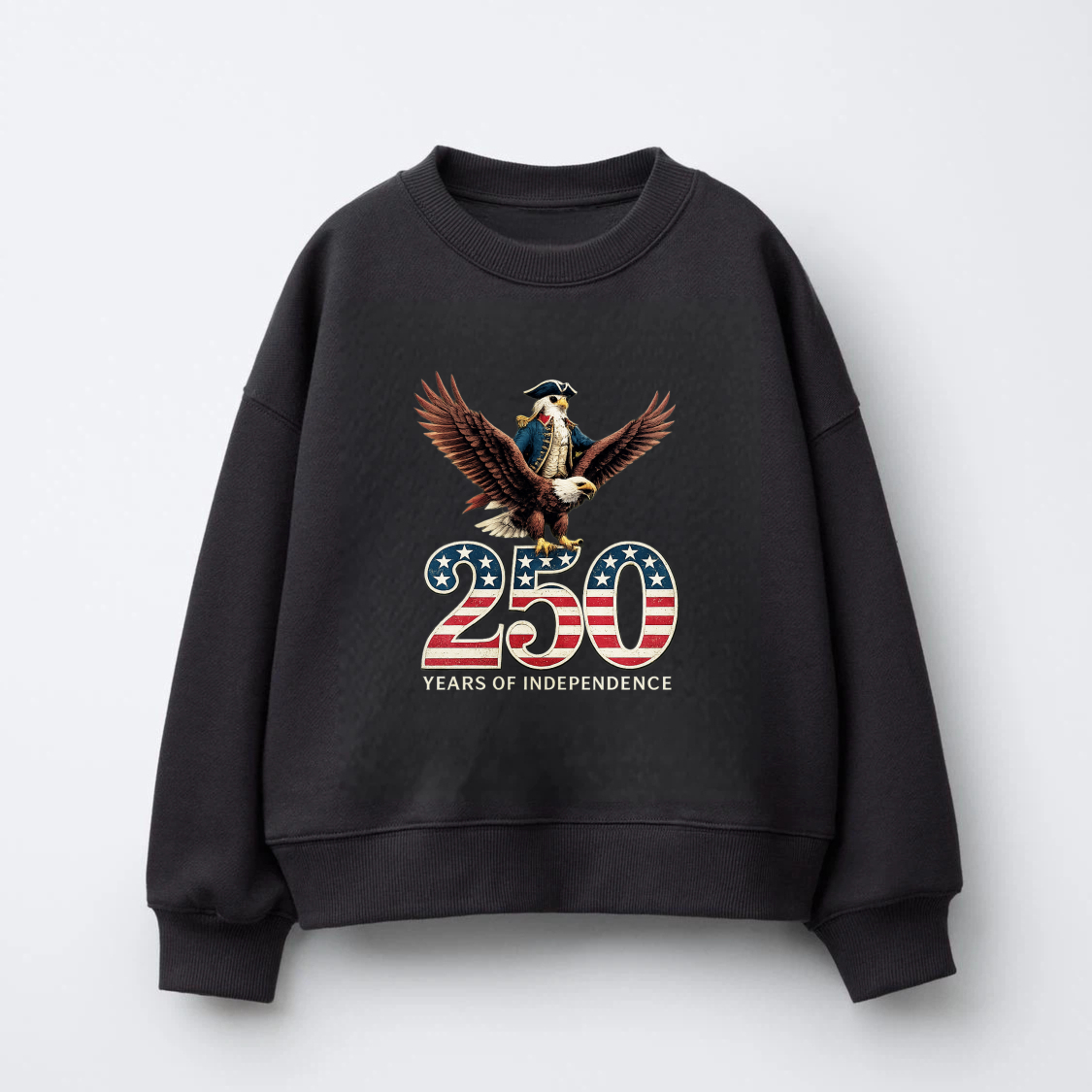 250 Years Of Independence American Eagle Patriotic Sweatshirt Black Crewneck Pullover For Men Women Unisex Casual Top