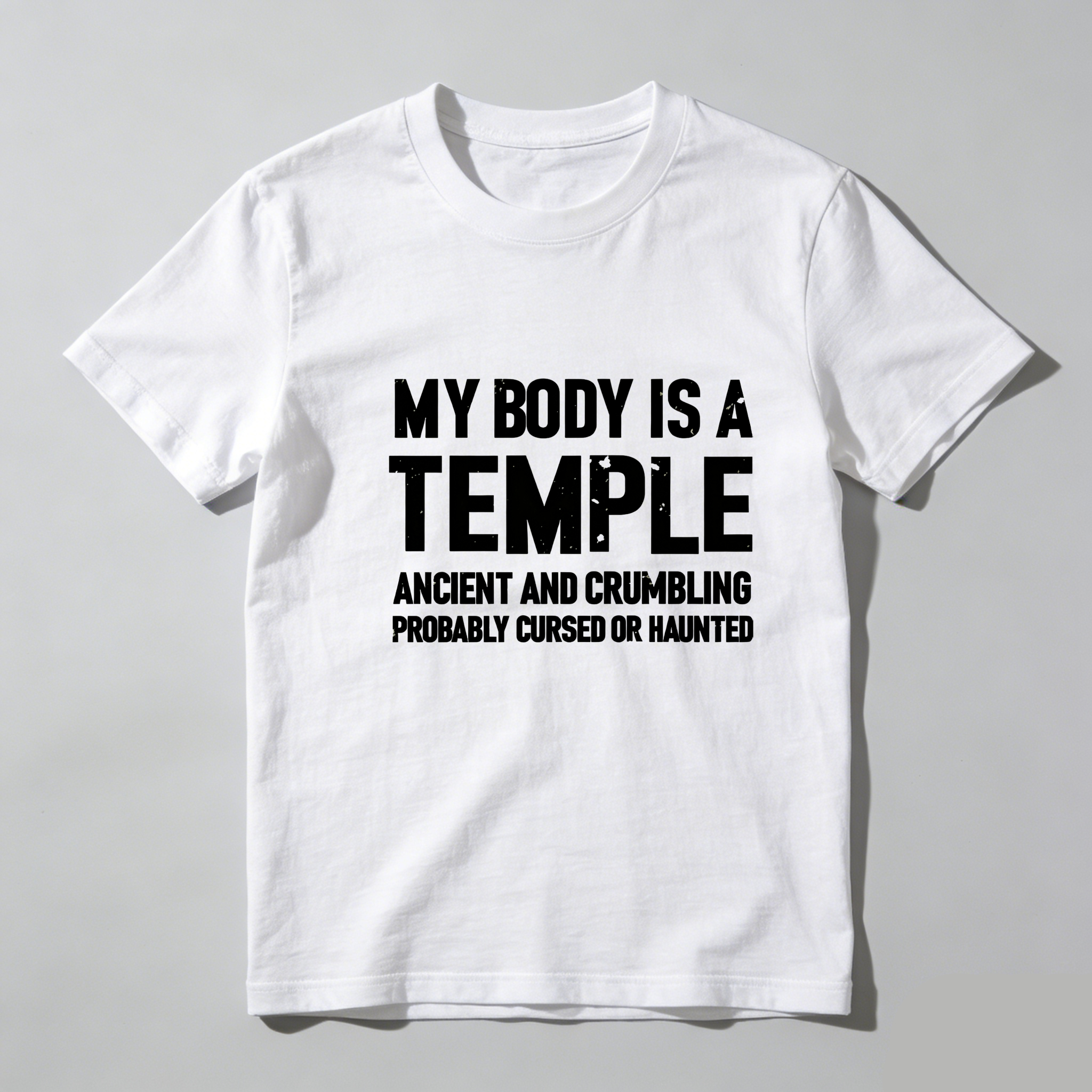 TEECURENT My Body Is A Temple Ancient And Crumbling Probably Cursed Or Haunted Pure Cotton Short Sleeve T Shirt-TeeCurent