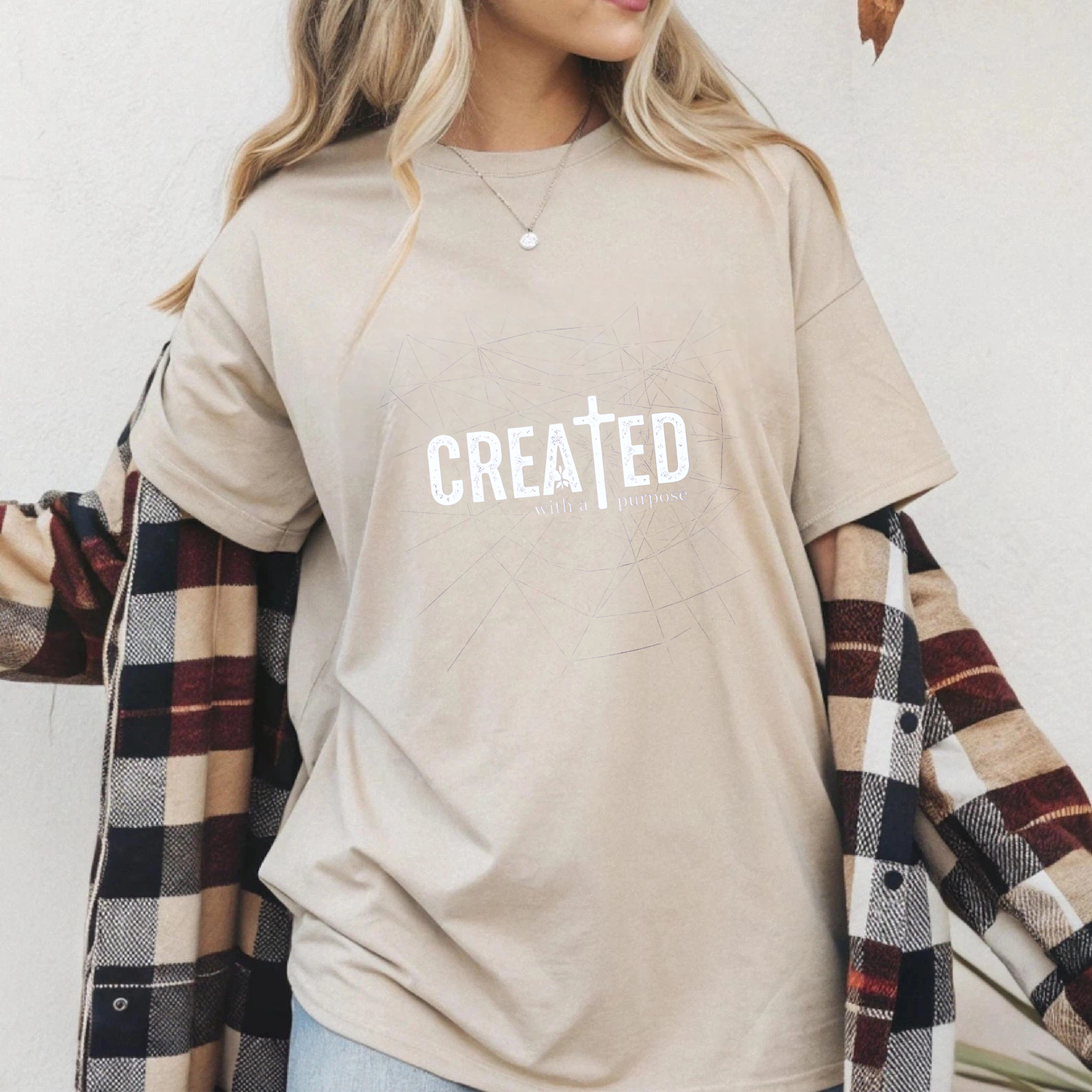 TEECURENT Created With A Purpose Christian T Shirt Faith Inspired Design For Men And Women Black宗教T恤 WOMEN