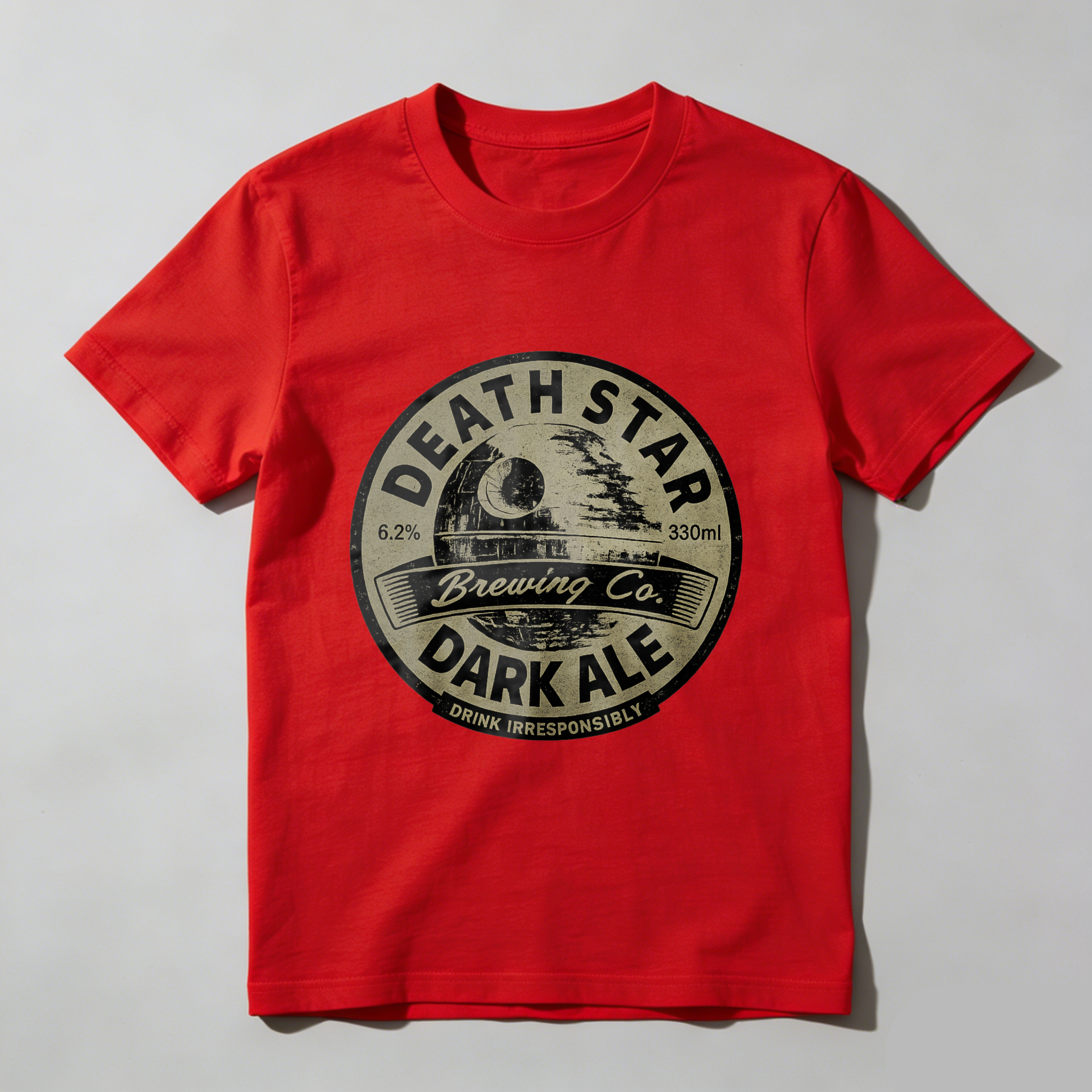 TEECURENT Death Star Brewing Co Dark Ale T-Shirt Unisex Cotton Tee Shirt With Beer Label Design Star Wars Inspired Apparel For Men And Women