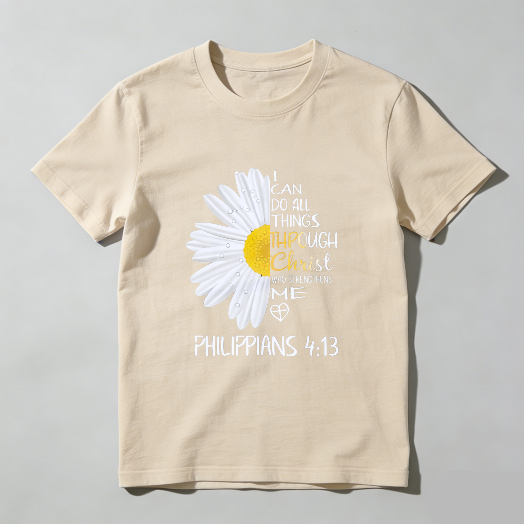 TEECURENT I Can Do All Things Through Christ Who Strengthens Me Philippians 413 Daisy Flower Christian T Shirt WOMEN