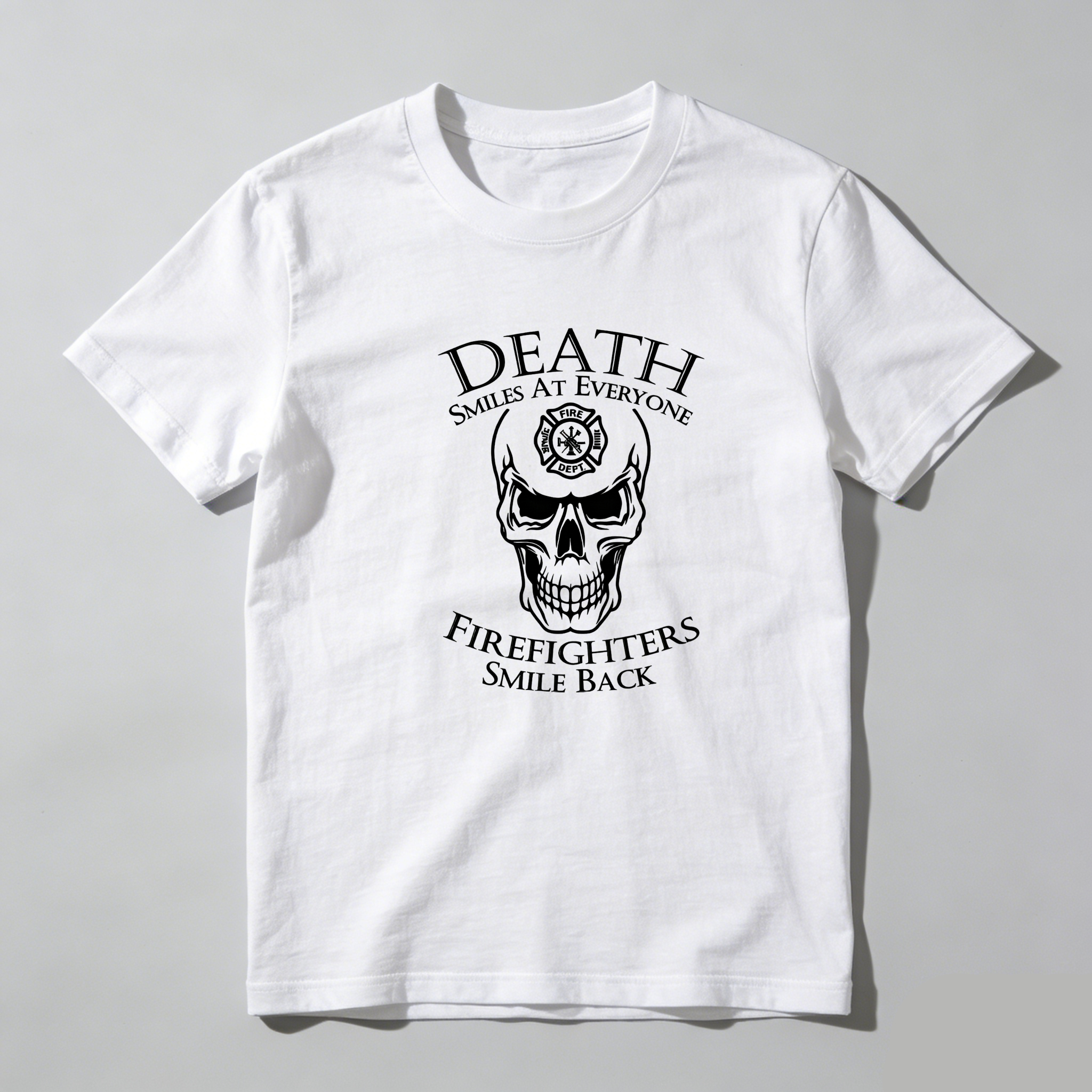 TEECURENT Death Smiles At Everyone Firefighters Smile Back Pure Cotton Short Sleeve T Shirt-TeeCurent