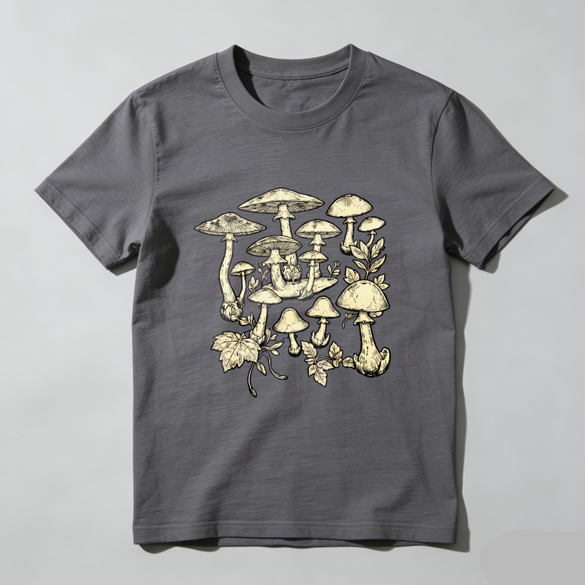 TEECURENT Mushroom Forest Botanical Design T-Shirt Nature Inspired Graphic Tee For Men And Women WOMEN