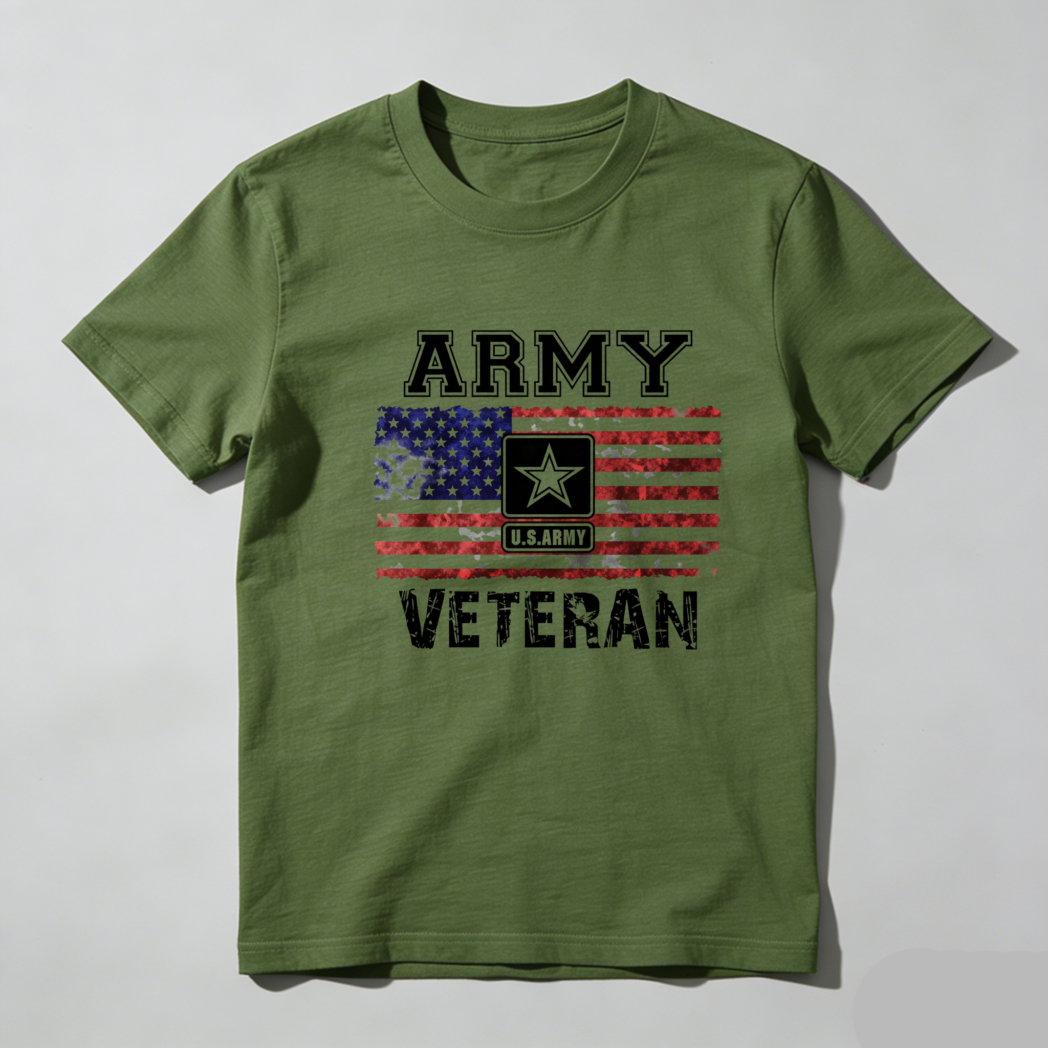 TEECURENT Army Veteran Flag Print Pure Cotton Short Sleeve T Shirt-TeeCurent