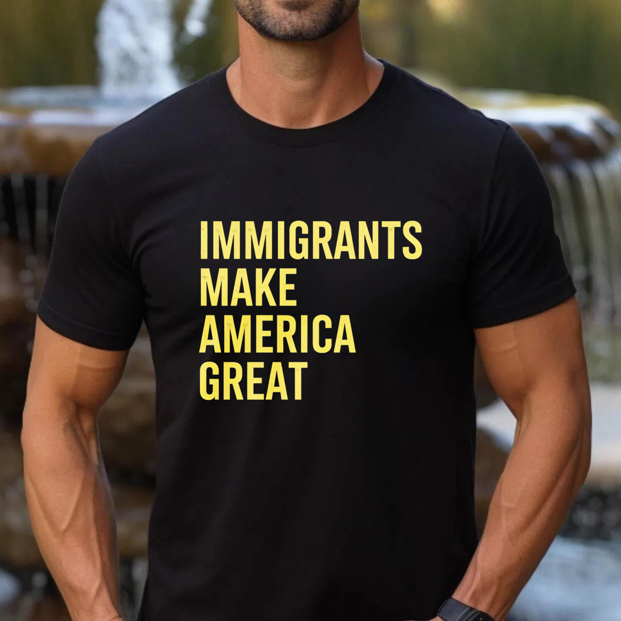 TEECURENTImmigrants Make America Great T Shirt Black Yellow Text Pro Immigrant Pride Statement Apparel-TeeCurent