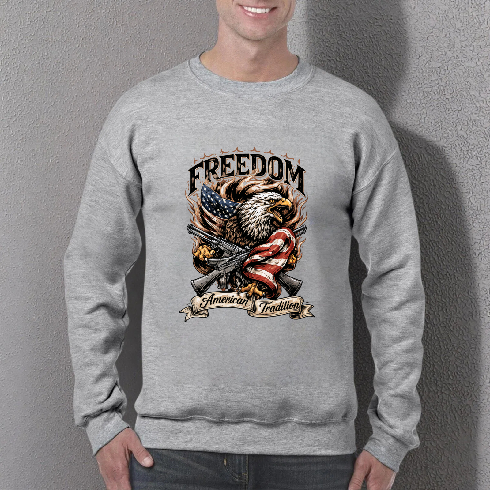 Freedom American Tradition Eagle Flag Sweatshirt Unisex Crewneck Pullover Long Sleeve Casual Top