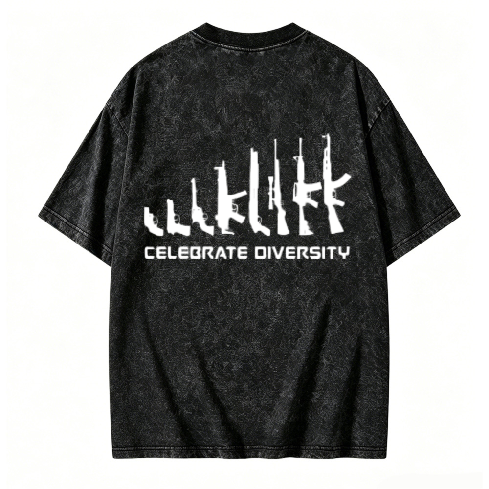 Celebrate Diversity Gun Silhouette Graphic Washed T-Shirt