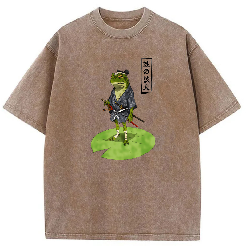 Frog Samurai Standing On Lily Pad tshirt 100% cotton