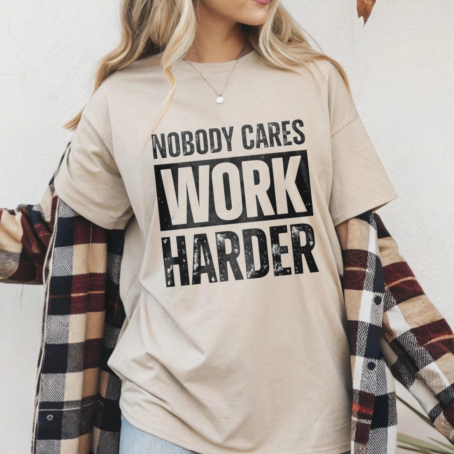 TEECURENT Nobody Cares Work Harder Motivational T Shirt For Men And Women Gym Workout Fitness Inspiration Apparel WOMEN