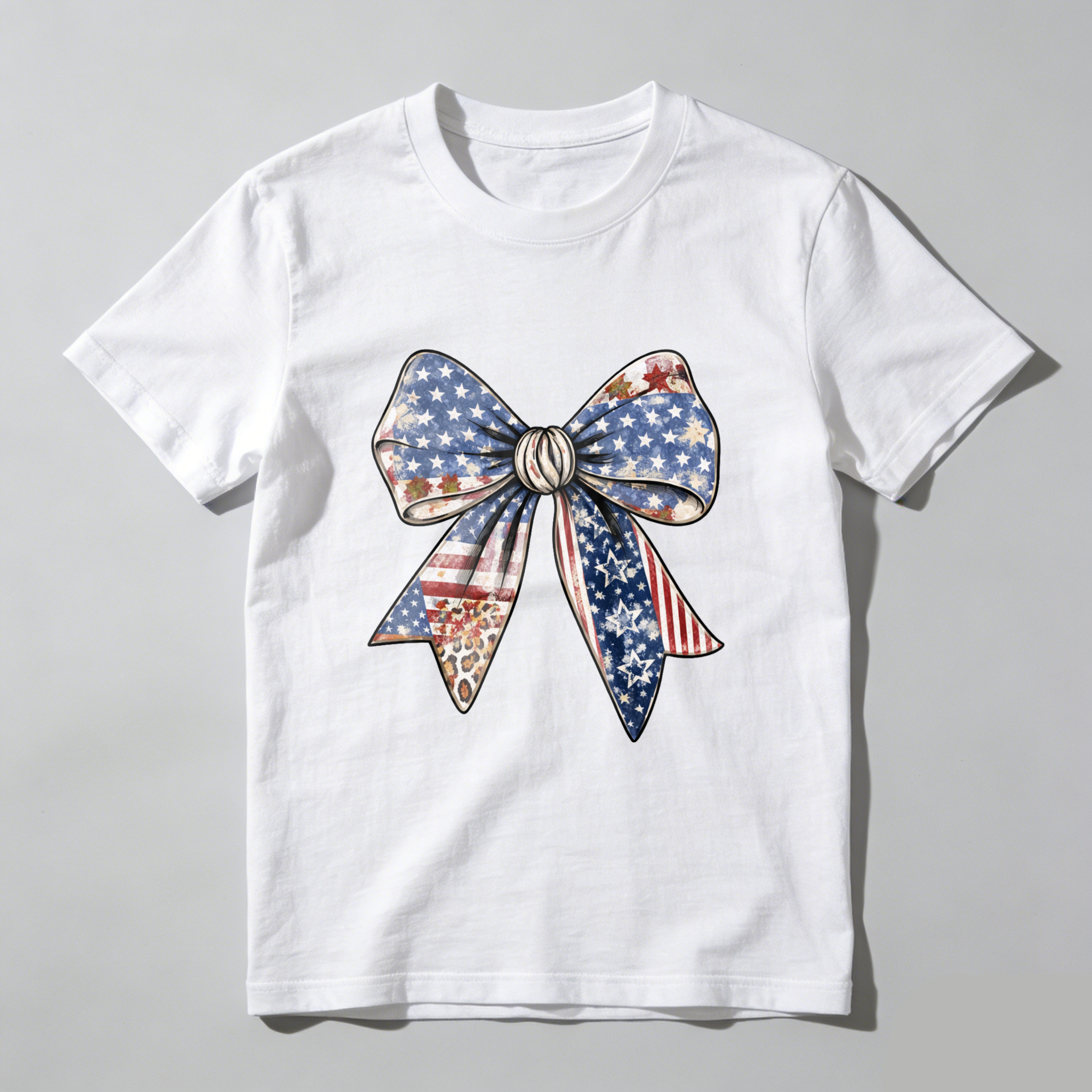 TEECURENT Patriotic American Flag Bow T-Shirt With Stars And Stripes Design For Independence Day Celebration WOMEN