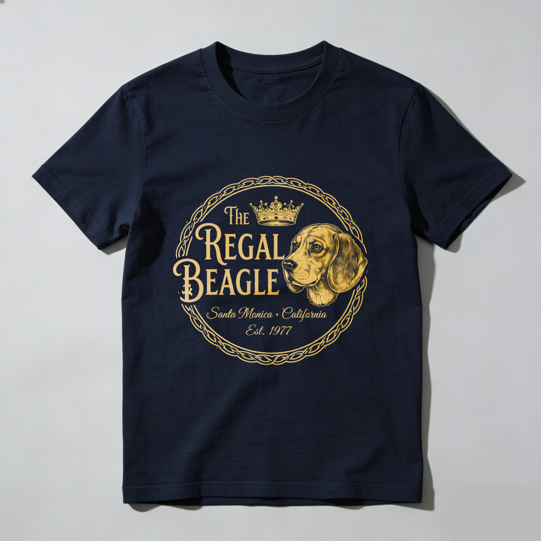 TEECURENT The Regal Beagle Dog Breed T Shirt Santa Monica California Established 1977 Gold Logo Black Cotton Men Women Unisex Apparel