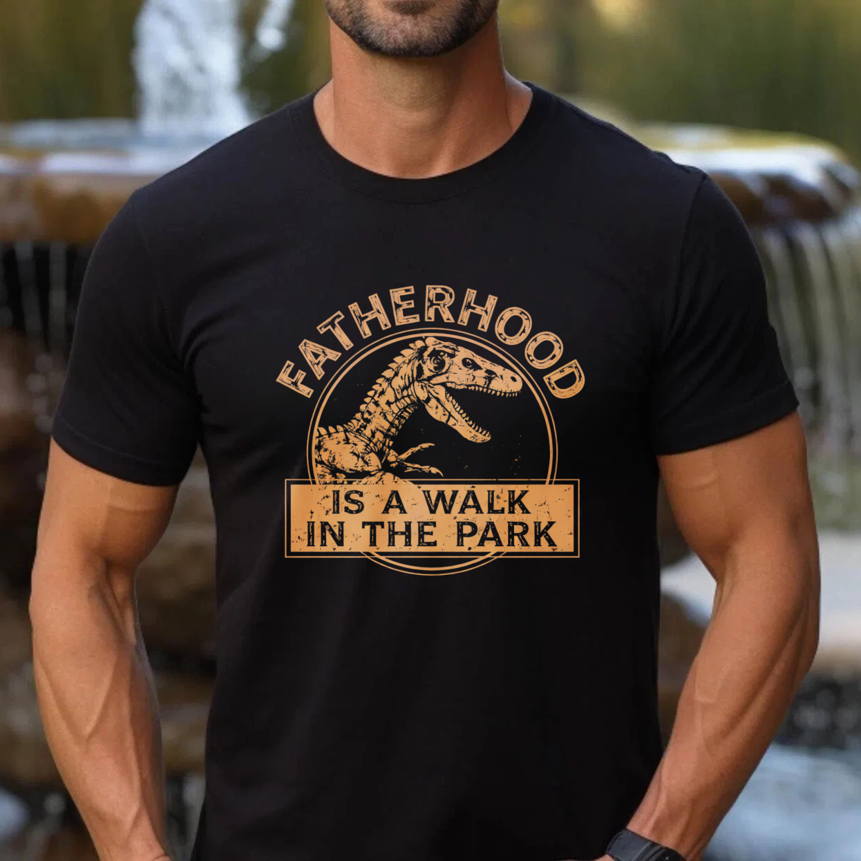 TEECURENT Fatherhood Is A Walk In The Park Dinosaur T-Shirt For Men Funny Dad Gift Shirt