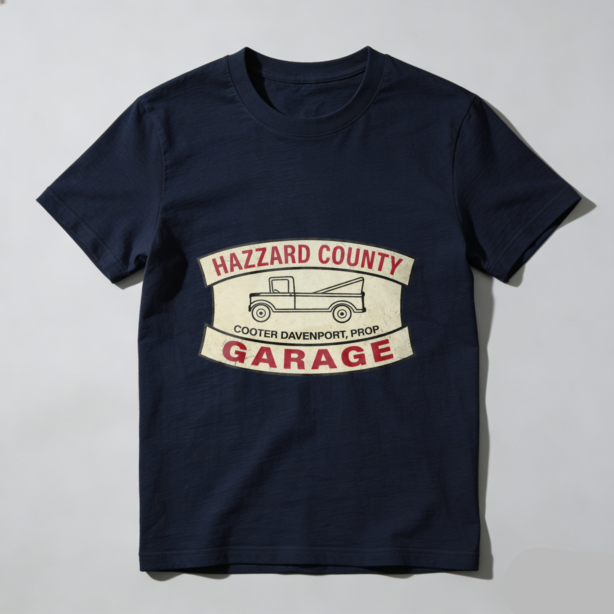 Hazzard County Garage T Shirt Cooter Davenport Prop Classic Truck Design Black Cotton Tee