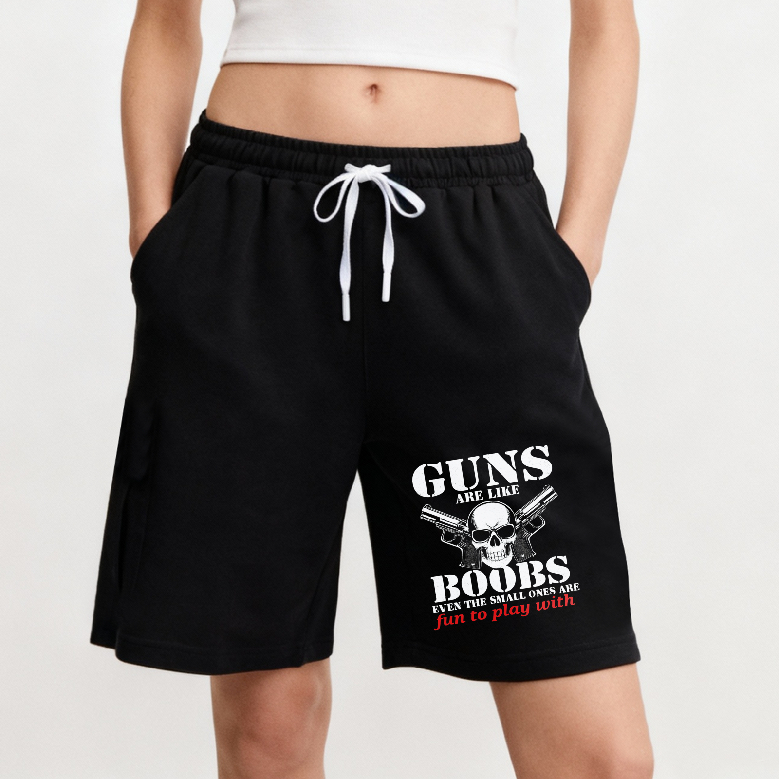 TEECURENT Guns Are Like Boobs Even The Small Ones Are Just To Play With Shorts Men's Casual Drawstring Shorts Black
