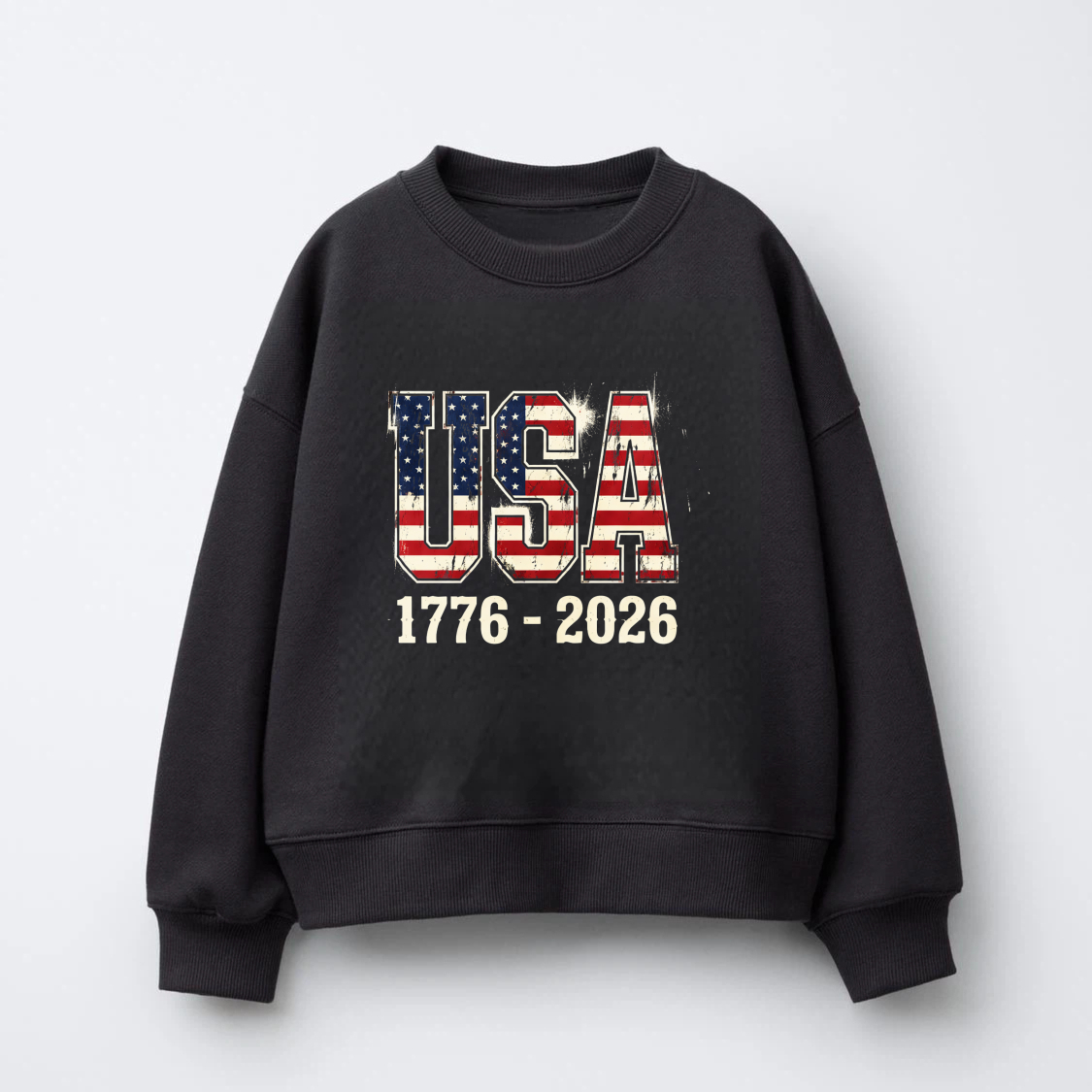Usa 1776 2026 American Flag Sweatshirt Black Crewneck Pullover Long Sleeve Casual Top