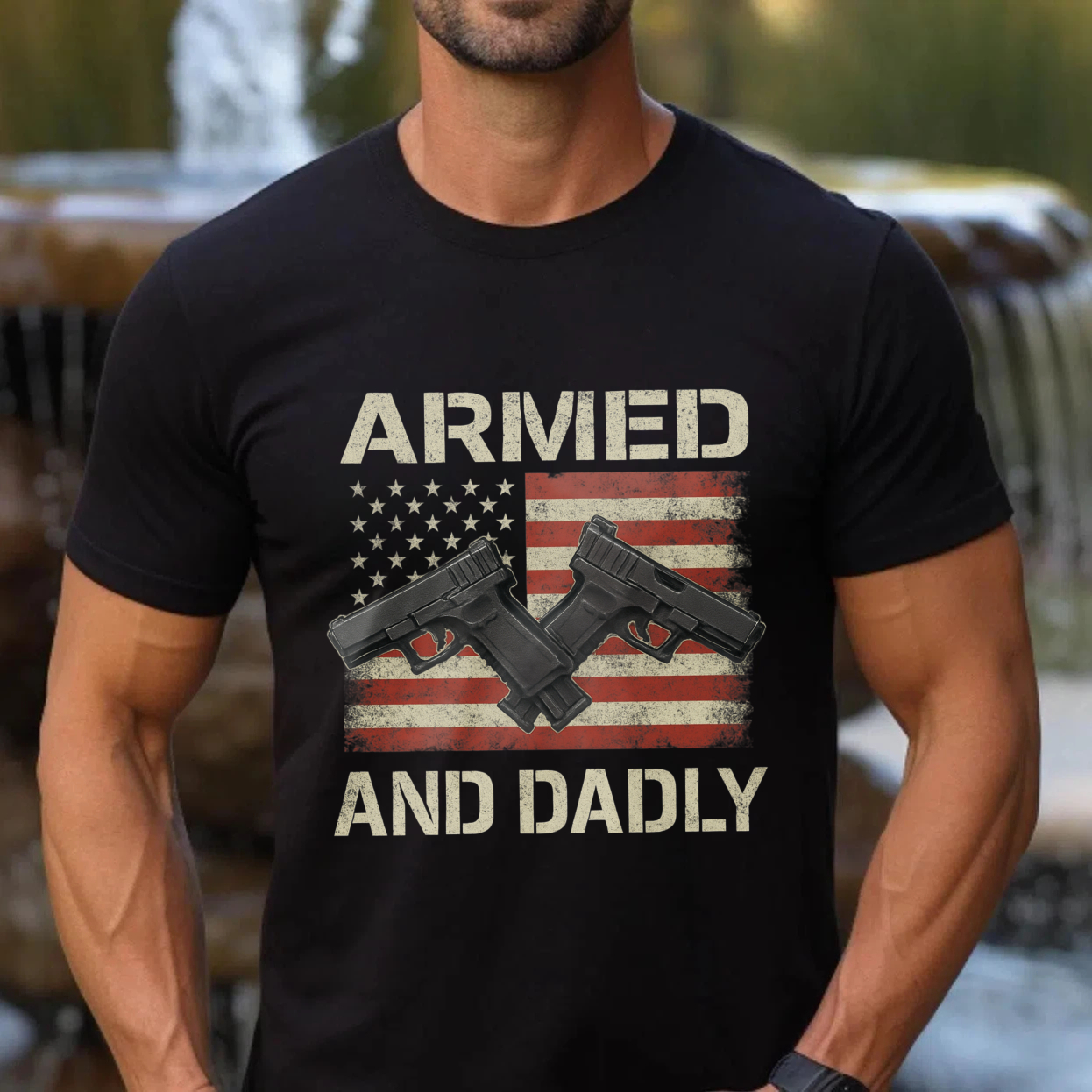 Armed And Dadly American Flag Gun T-Shirt Made In Usa