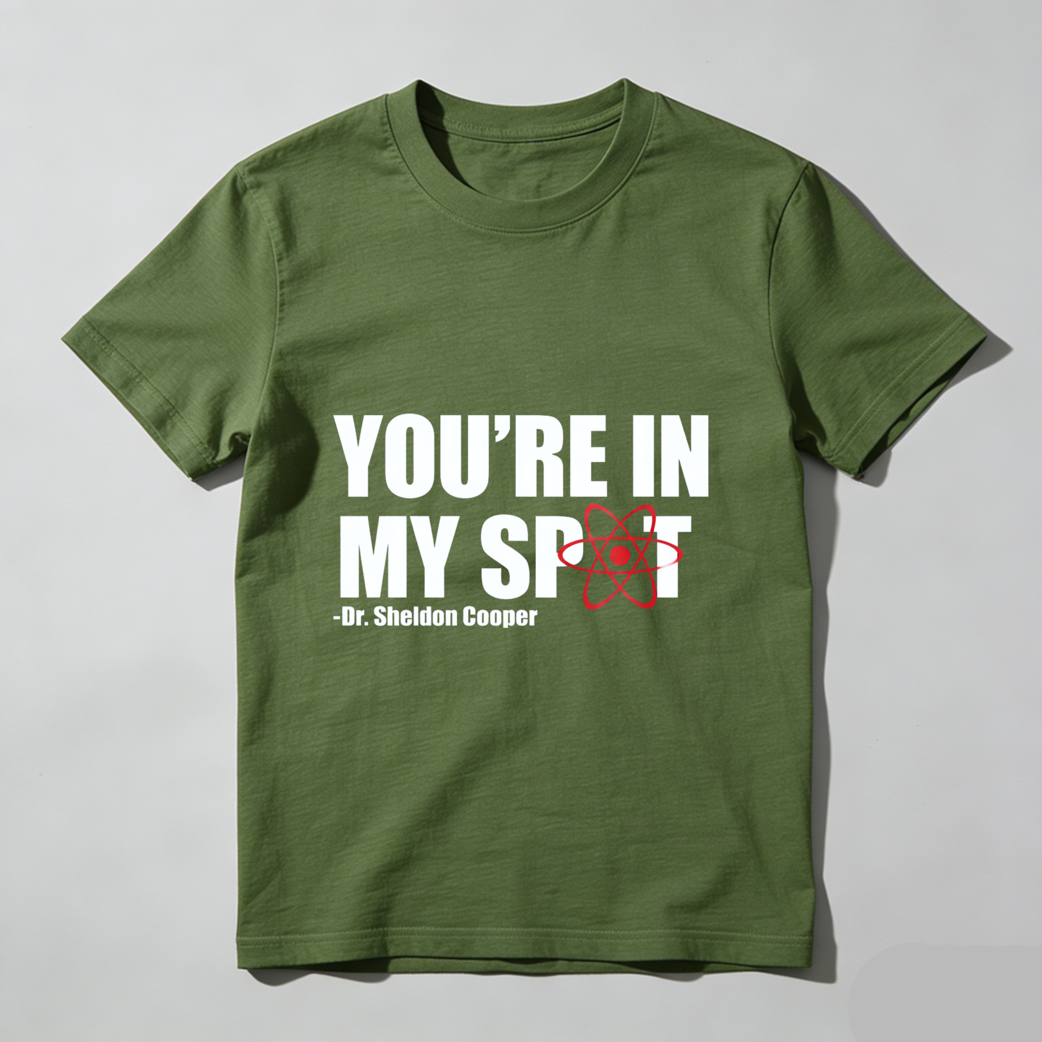 TEECURENT Youre In My Spot Dr Sheldon Cooper T Shirt Big Bang Theory Quote Physics Atom Design Black Men Women Unisex Casual Tee
