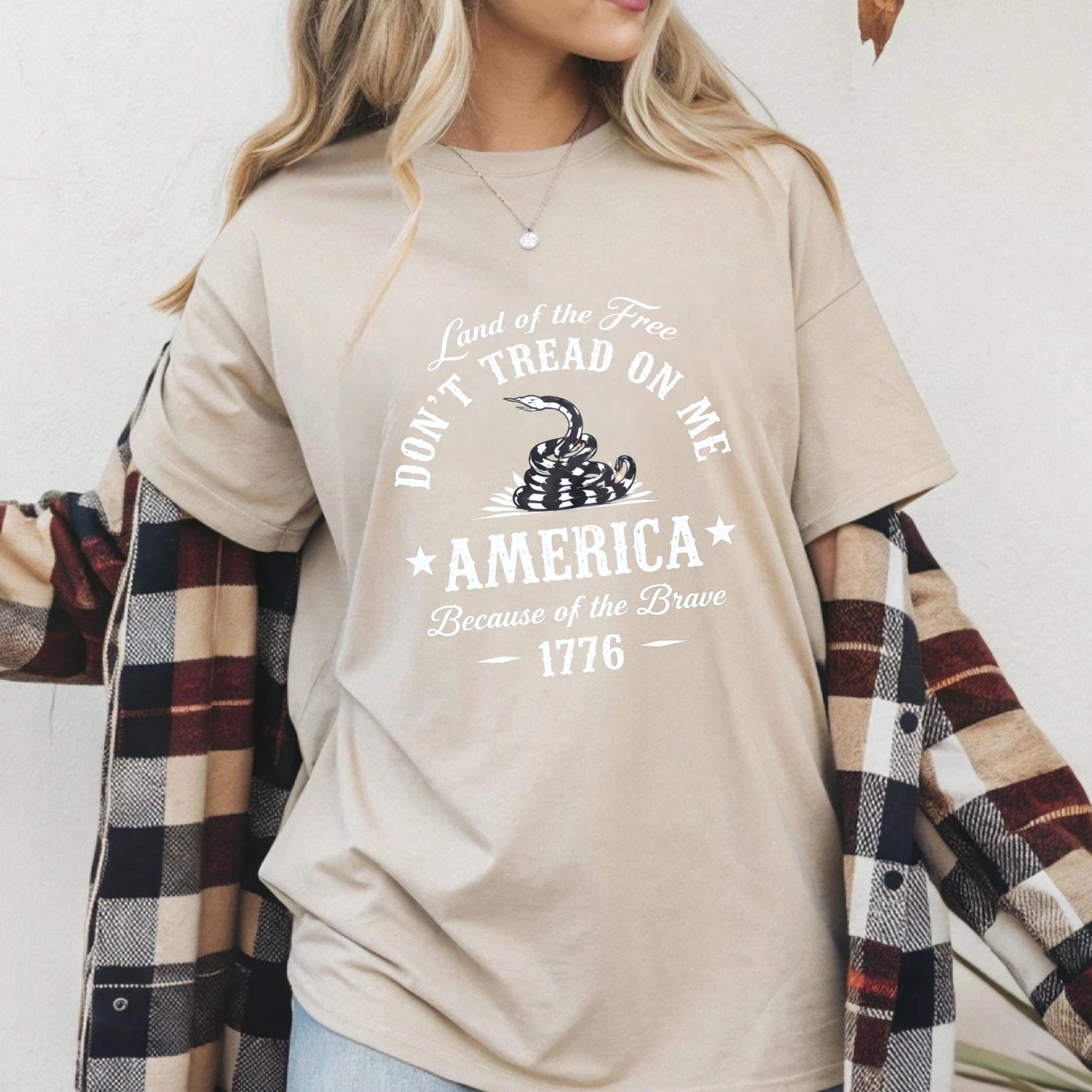 TEECURENT Land Of The Free Dont Tread On Me America Because Of The Brave 1776 T Shirt WOMEN