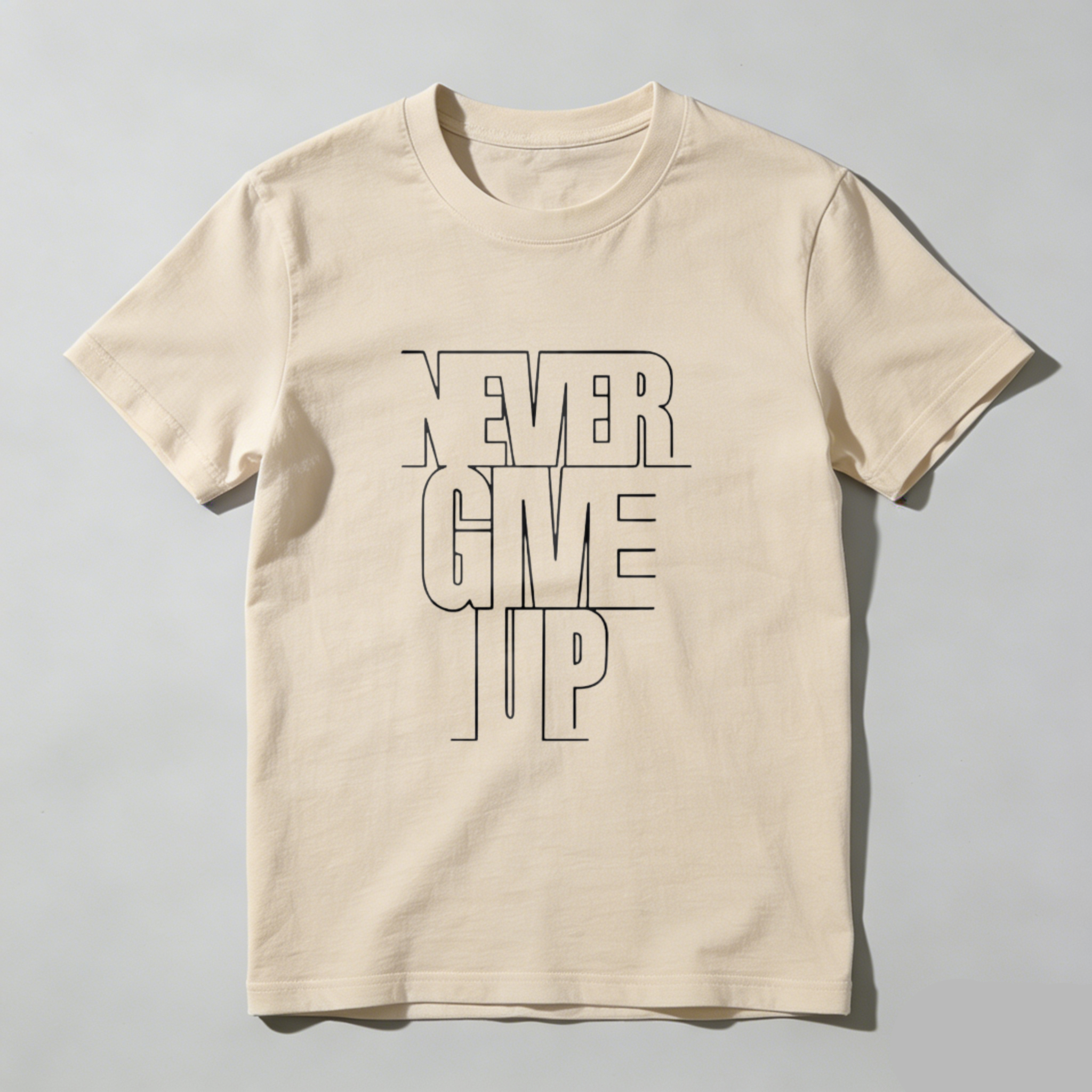 100% Cotton A Men'S Casual Cotton T-Shirt With The Words "Never Give Up" Printed On It - Crew Neck, Slight Elasticity, Knitted Fabric, Regular Version, Summer Short-Sleeved T-Shirt Suitable For Adults, Large Size Option Golf Gift T-Shirt For Men And Women
