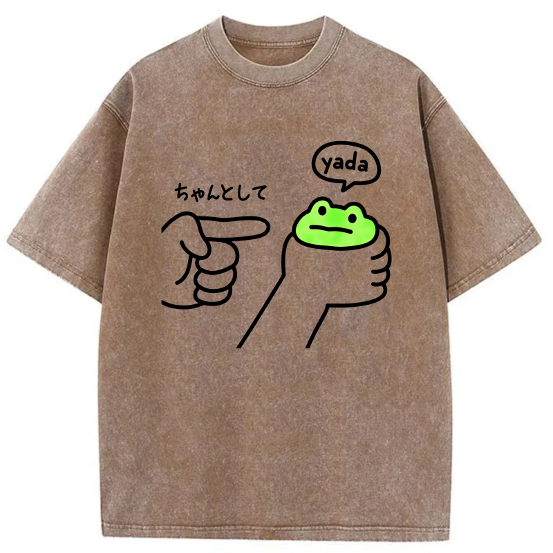 Frog Holding Cup With Yada Speech Bubble tshirt 100% cotton