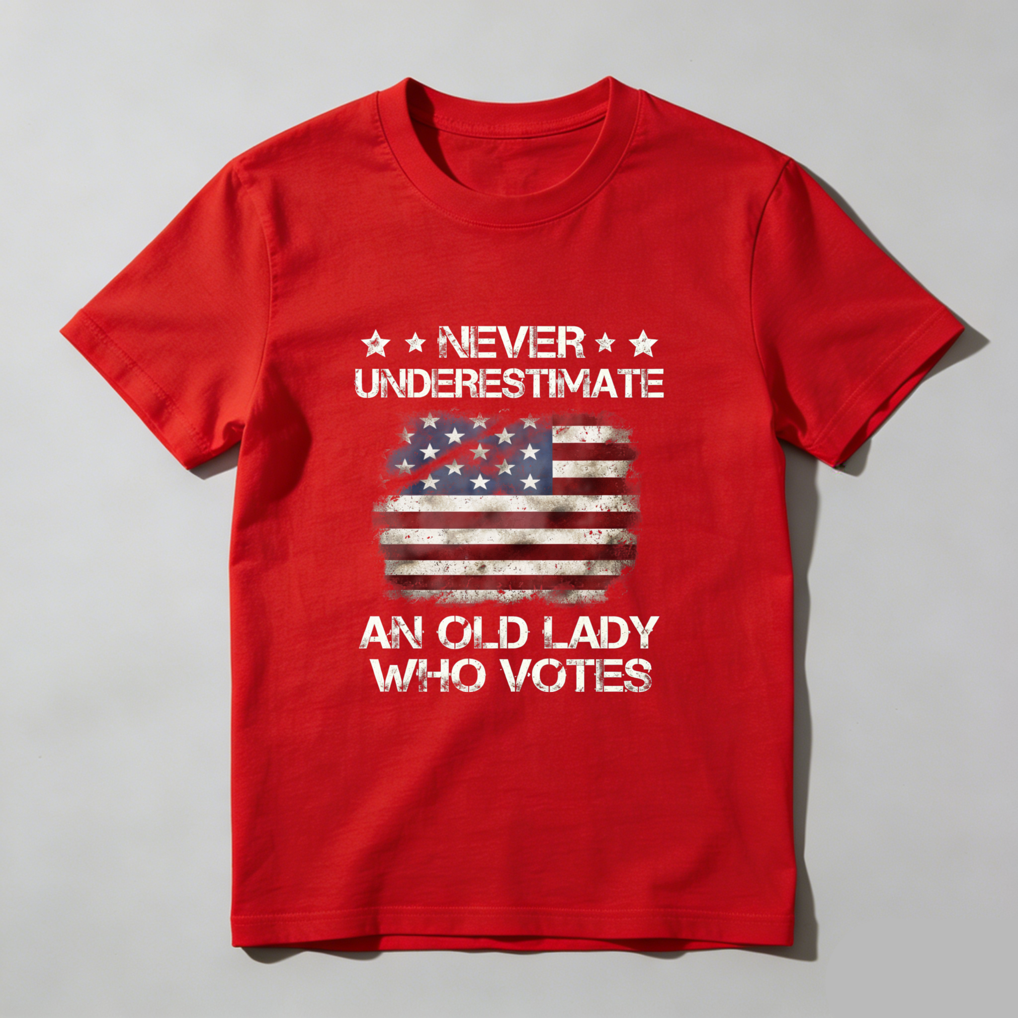 TEECURENT Never Underestimate An Old Lady Who Votes American Flag Patriotic T-Shirt WOMEN
