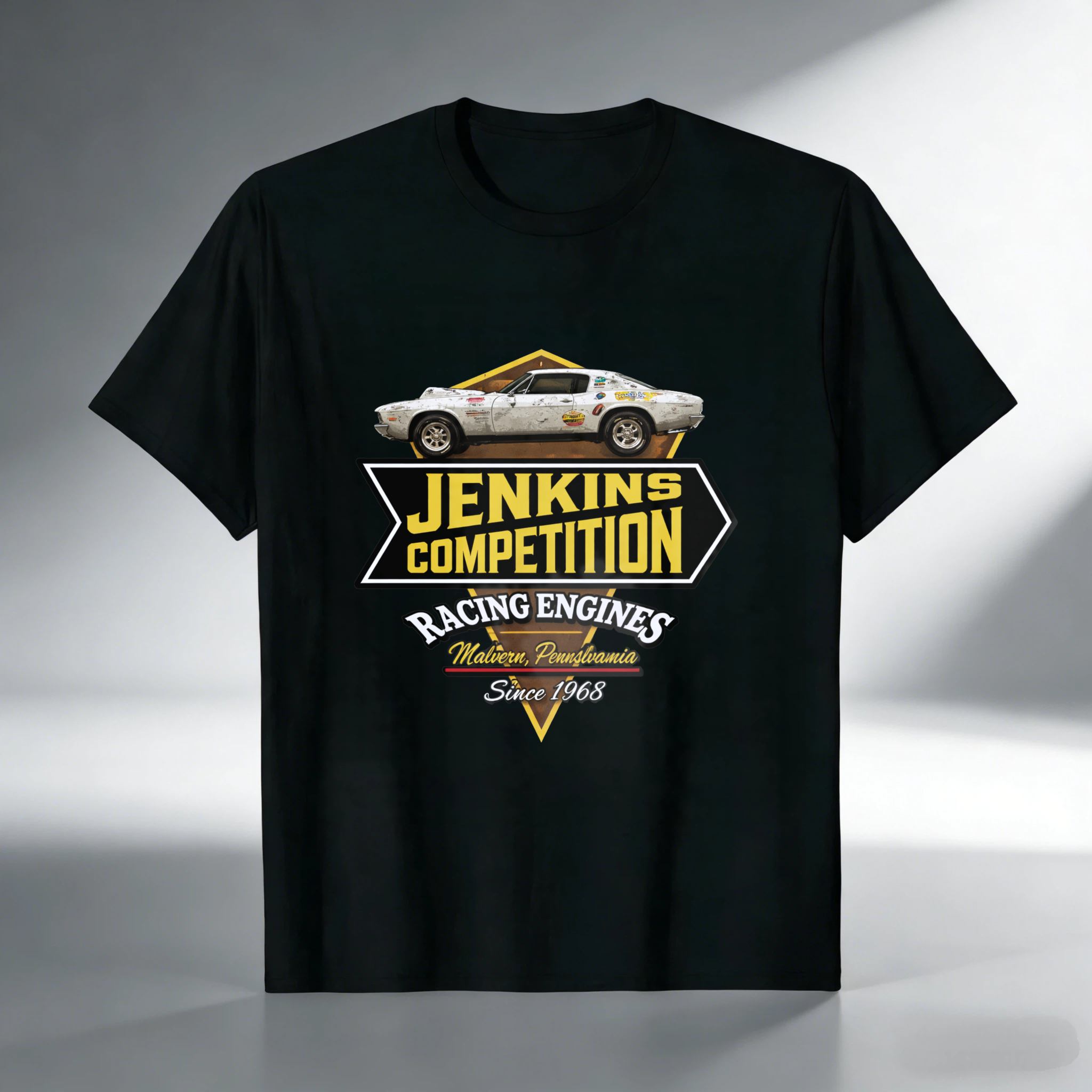 Jenkins Competition Racing Engines Classic Car T Shirt Since 1968 Made In Malvern Pennsylvania