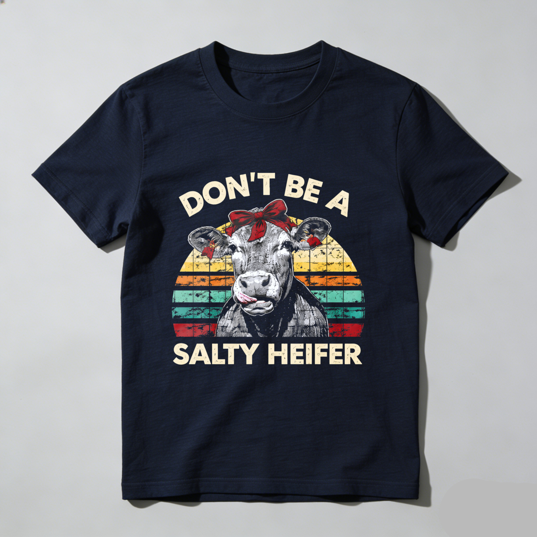 TEECURENT Dont Be A Salty Heifer Vintage Cow Graphic T-Shirt Funny Farm Animal Humor Shirt WOMEN