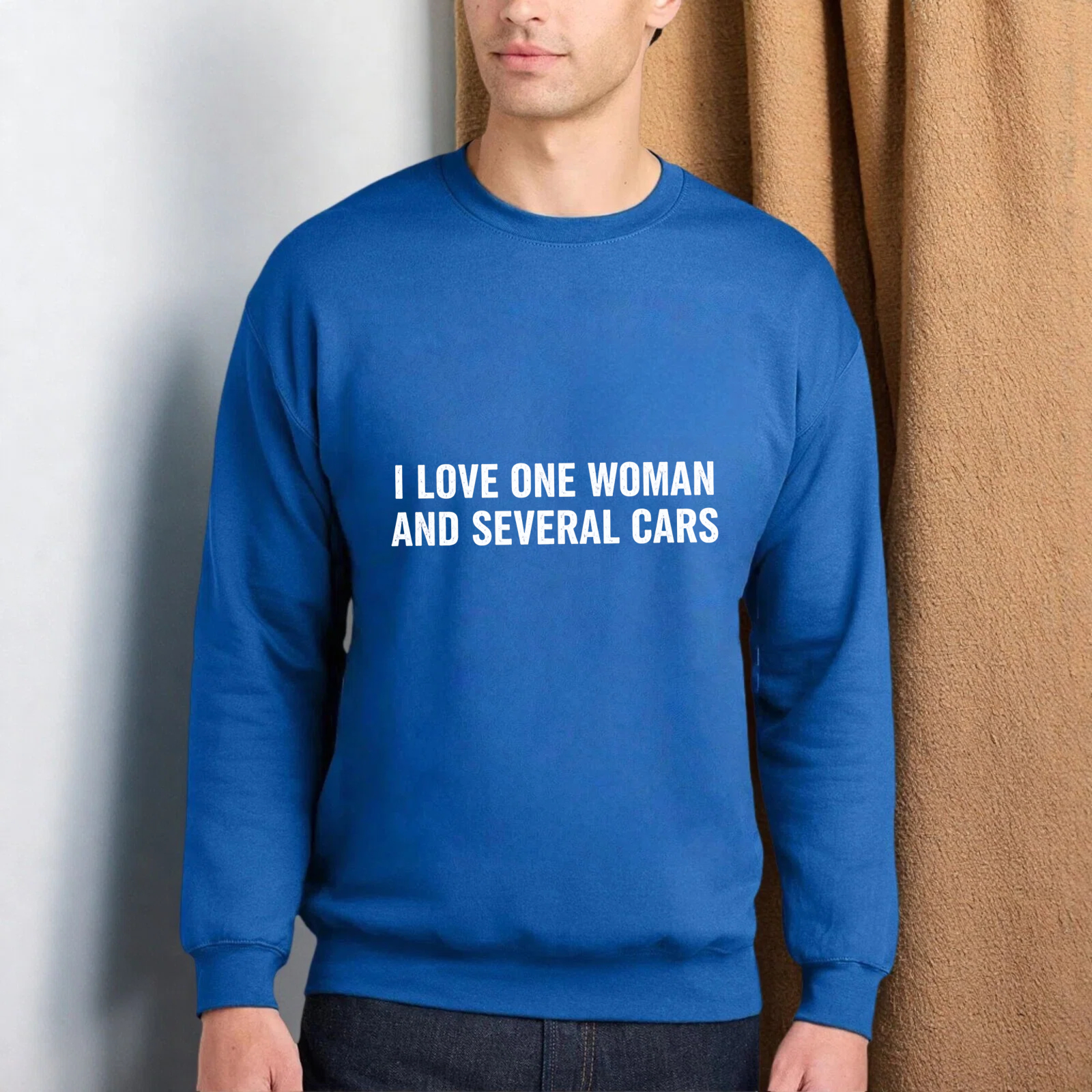 TEECURENT I Love One Woman And Several Cars Sweatshirt Unisex Crewneck Pullover Casual Long Sleeve Top For Men Women