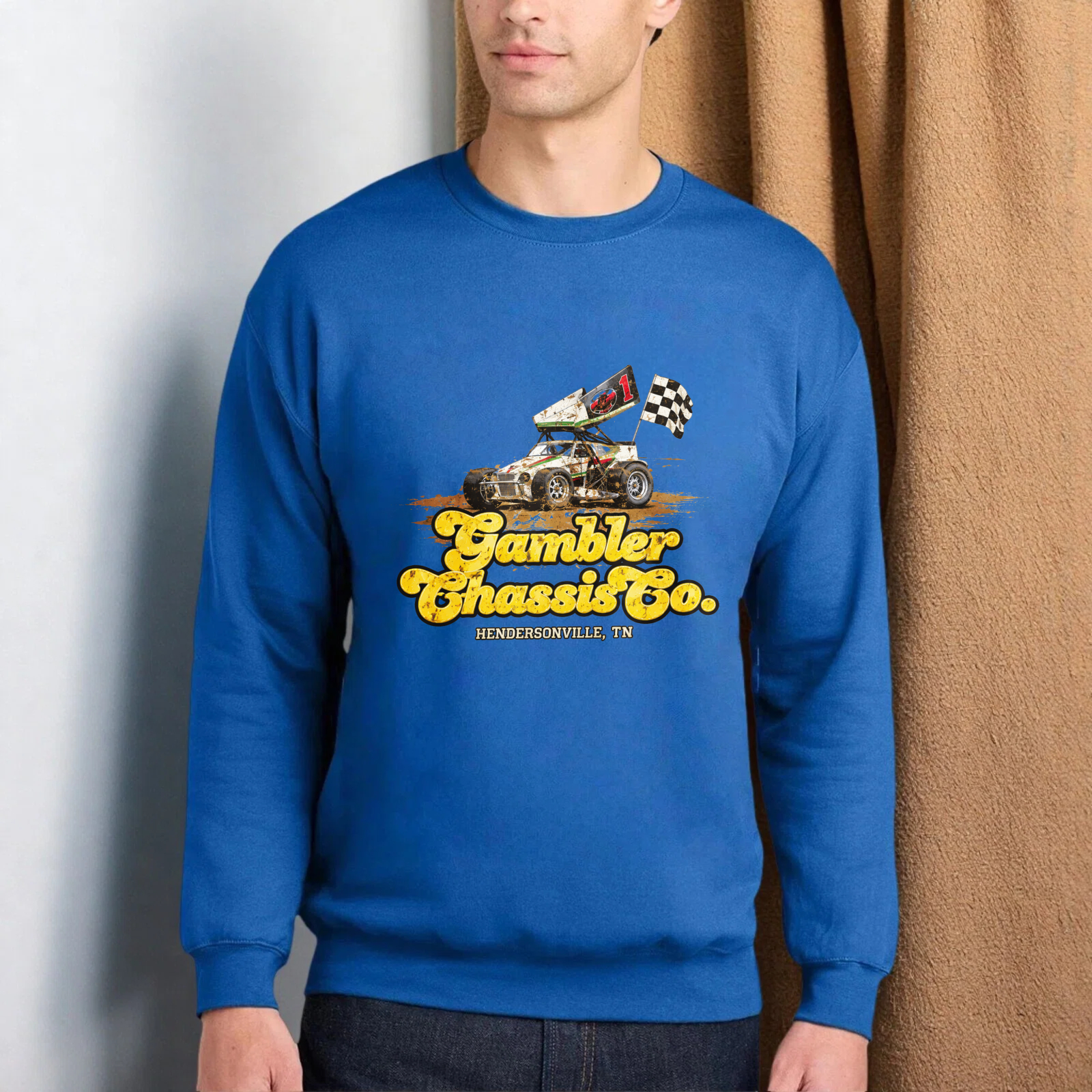TEECURENT Gambler Chassis Co Racing Car Sweatshirt Hendersonville Tn Vintage Style Graphic Pullover Black Crewneck Long Sleeve Top