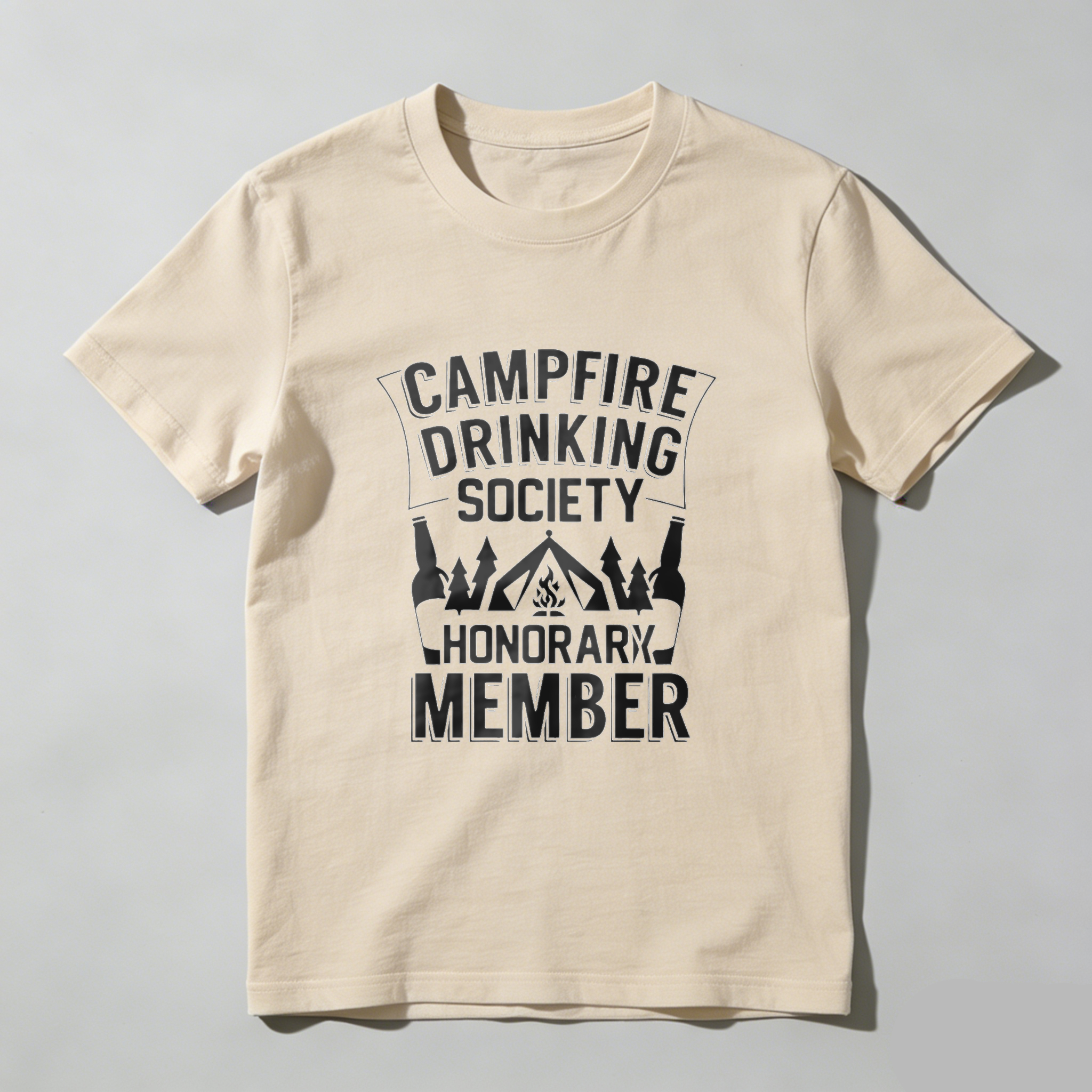 TEECURENT Campfire Drinking Society Honorary Member T-Shirt Outdoor Camping Beer Party Shirt Funny Gift For Men Women WOMEN
