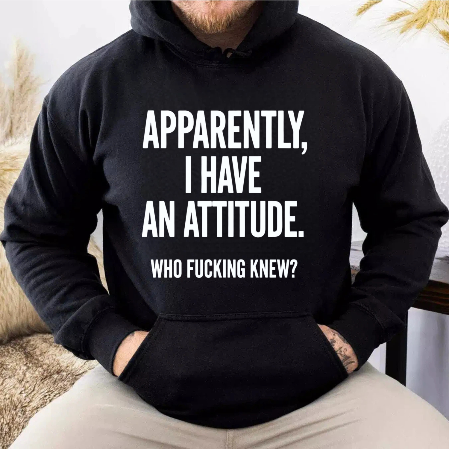 TEECURENT Gildan Apparently I Have An Attitude Who Fucking Knew Hoodie Sweatshirt Black Casual Wear For Men Women Funny Sarcasm Statement Pullover Top