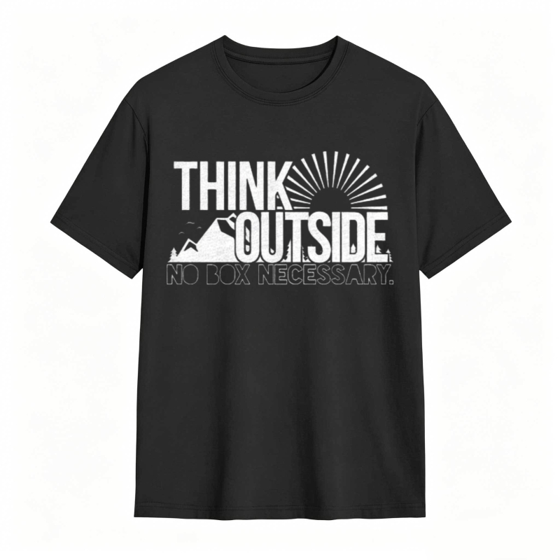 Think Outside No Box Necessary Mountain Sunburst Design T-shirt