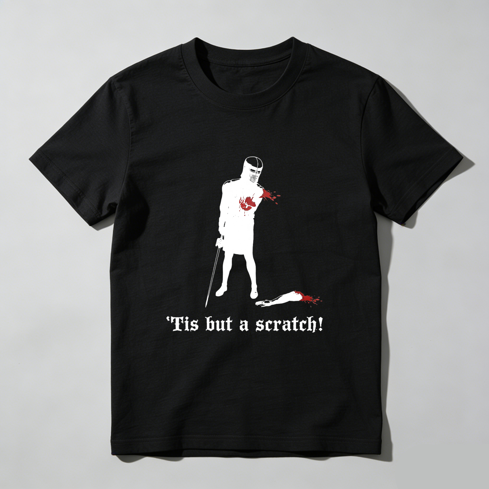TEECURENT Tis But A Scratch Movie Quote T Shirt With Vampire Hunter Character Design