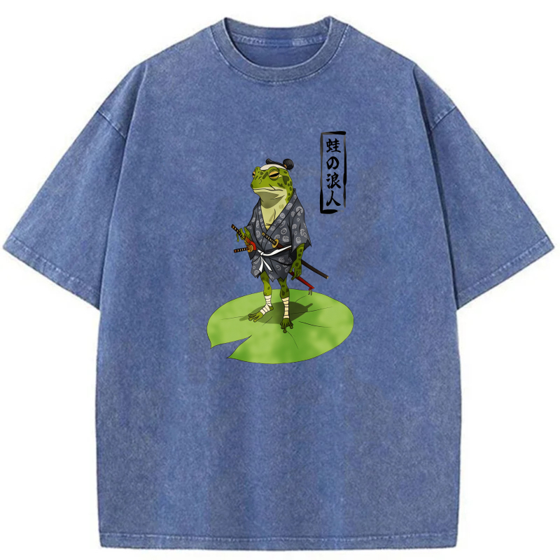 Frog Samurai Standing On Lily Pad tshirt 100% cotton