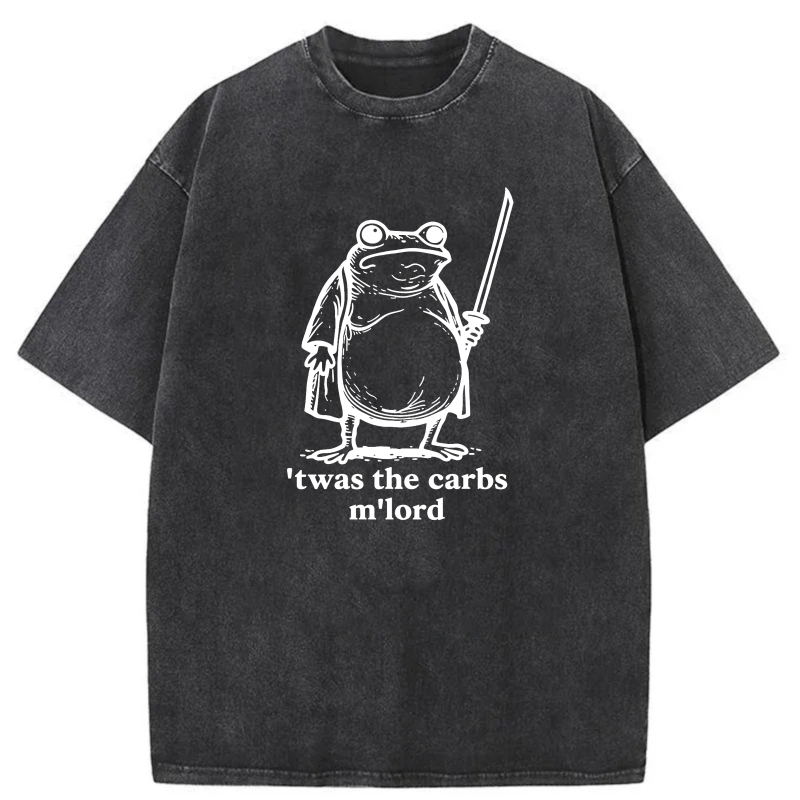 Frog With Sword And Text Twas The Carbs M'lord tshirt 100% cotton