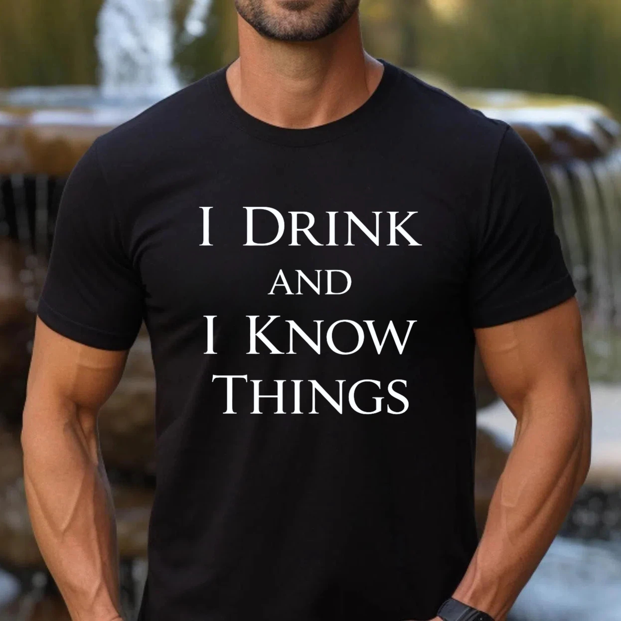 TEECURENT I Drink And I Know Things T Shirt Black Funny Quote Shirt For Men Women Game Of Thrones Inspired Apparel Casual Wear