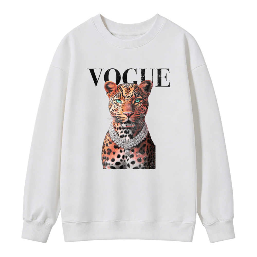 Leopard With Diamond Necklace Graphic Sweatshirt