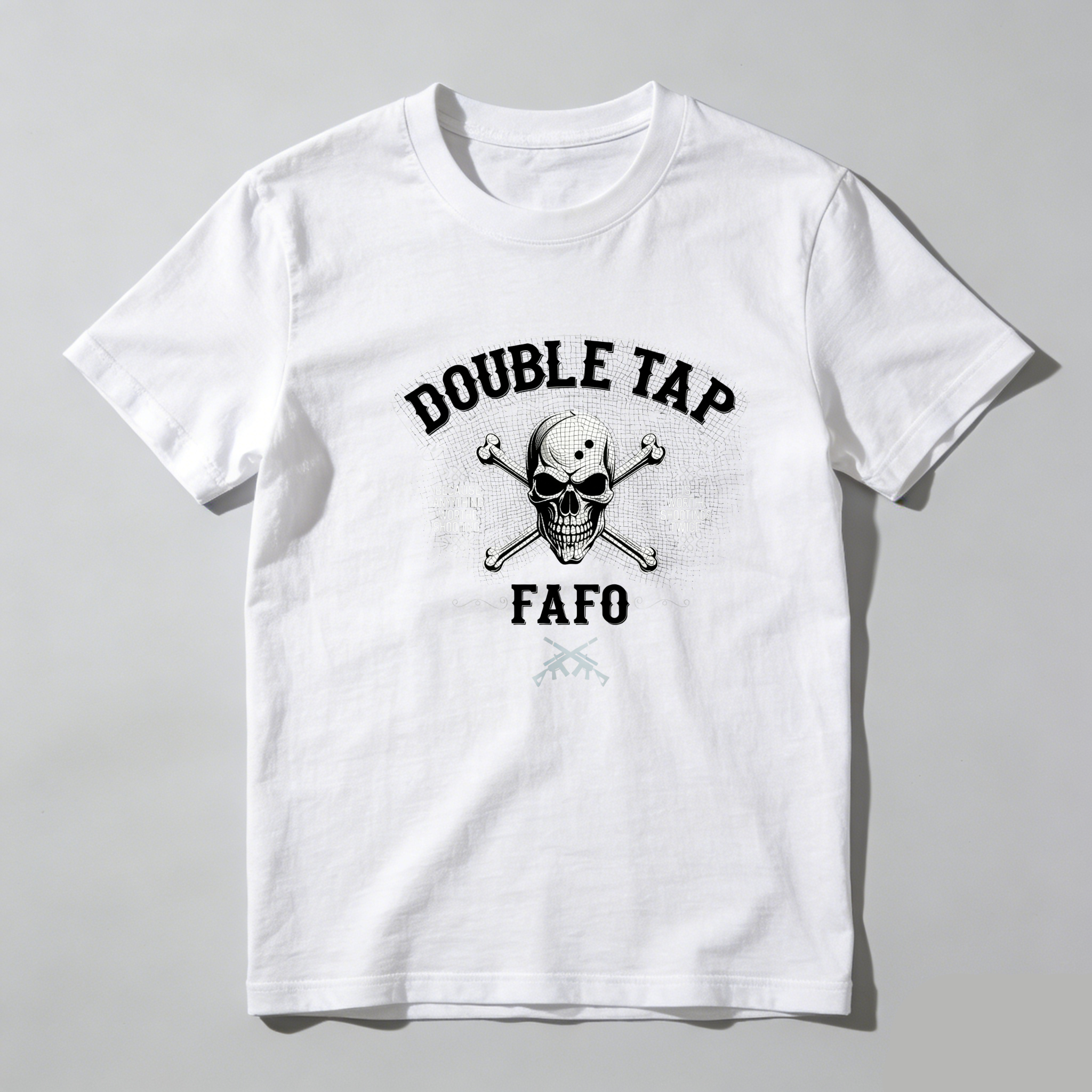 TEECURENT Double Tap Skull Crossbones Fafo Pure Cotton Short Sleeve T-Shirt-TeeCurent