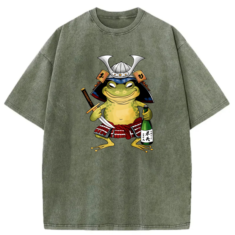 Frog Samurai With Sword And Sake Bottle tshirt 100% cotton
