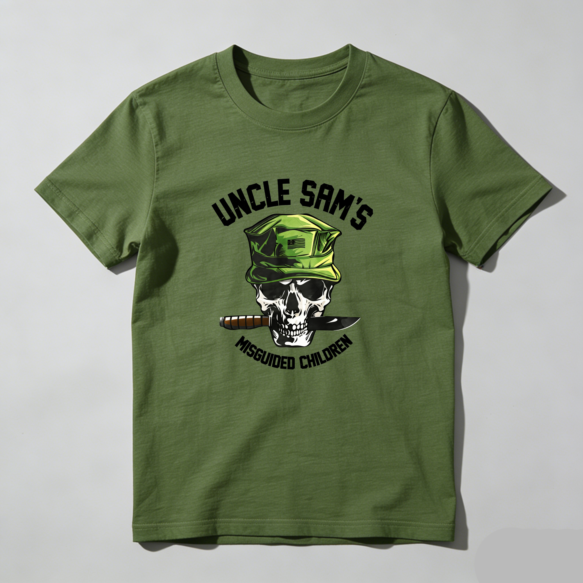 TEECURENT Uncle Sams Skull Hat Cigar Knife Misguided Children Pure Cotton Short Sleeve T Shirt-TeeCurent