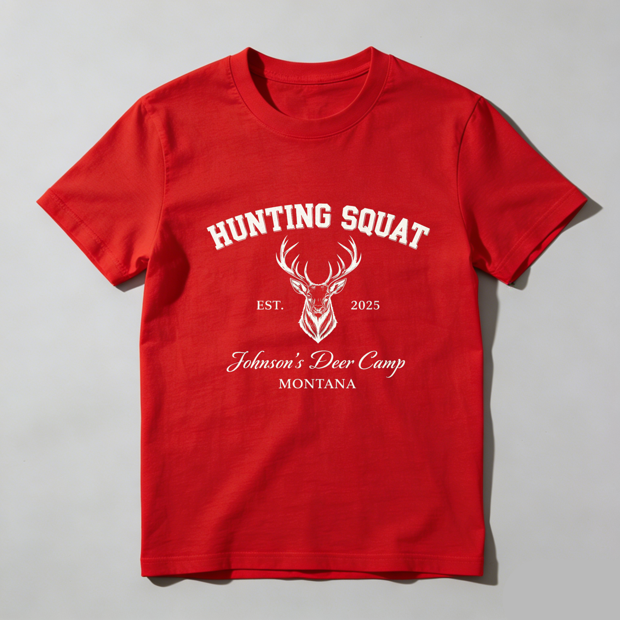 TEECURENT Hunting Squat Johnsons Deer Camp Montana Est 2025 T Shirt Black-TeeCurent