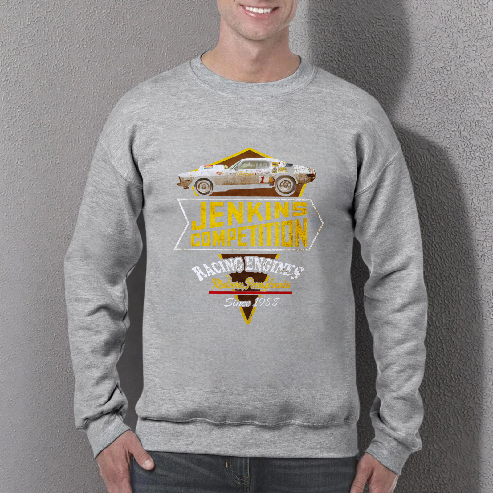 TEECURENT Jenkins Competition Racing Engines Sweatshirt Classic Car Design Since 1955 Black Crewneck Pullover
