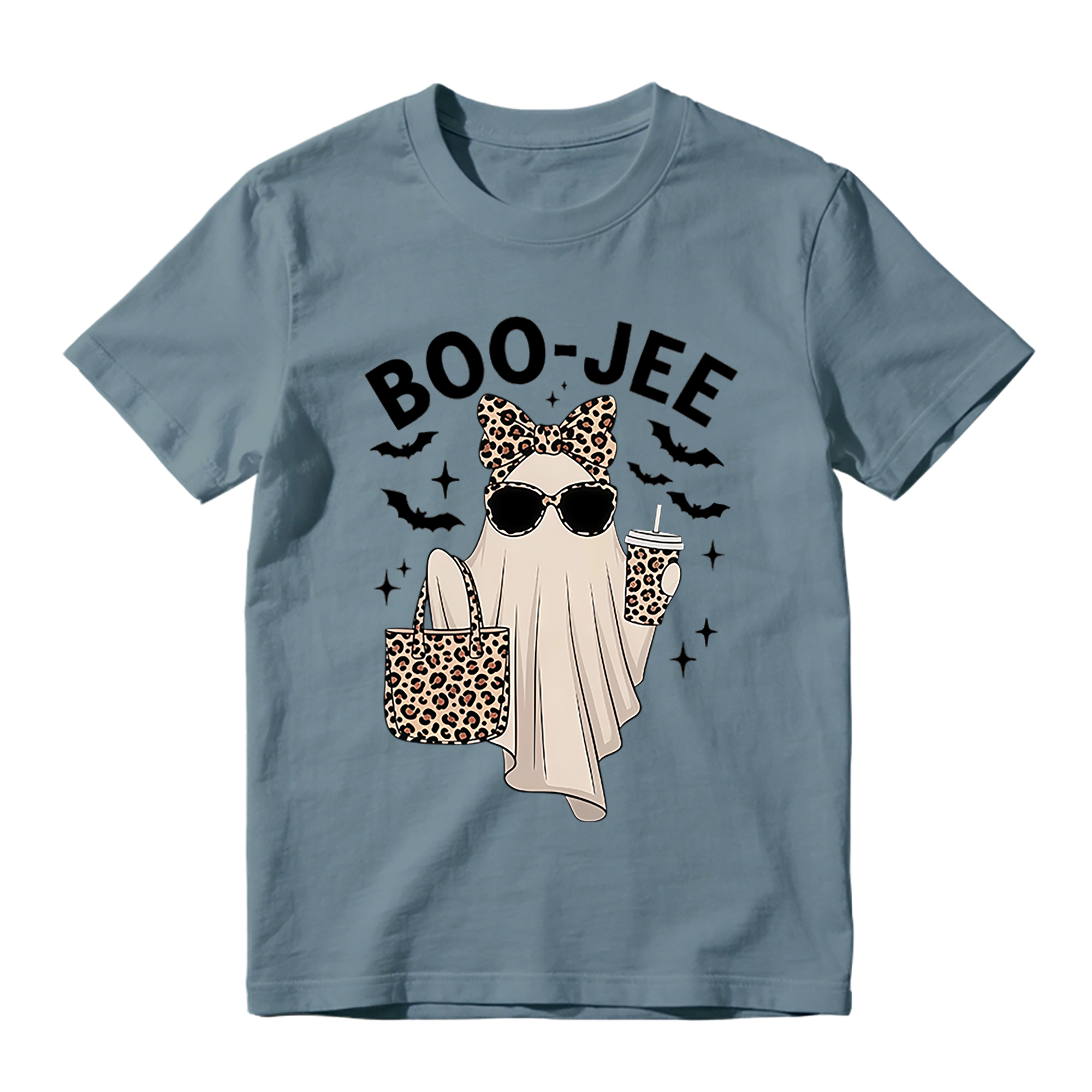 Boo Jee Leopard Print Ghost T Shirt Spooky Cute Halloween Graphic Tee