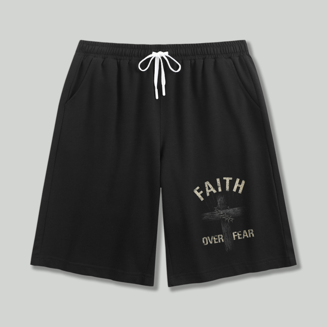 Faith Over Fear Cross Graphic Print Shorts