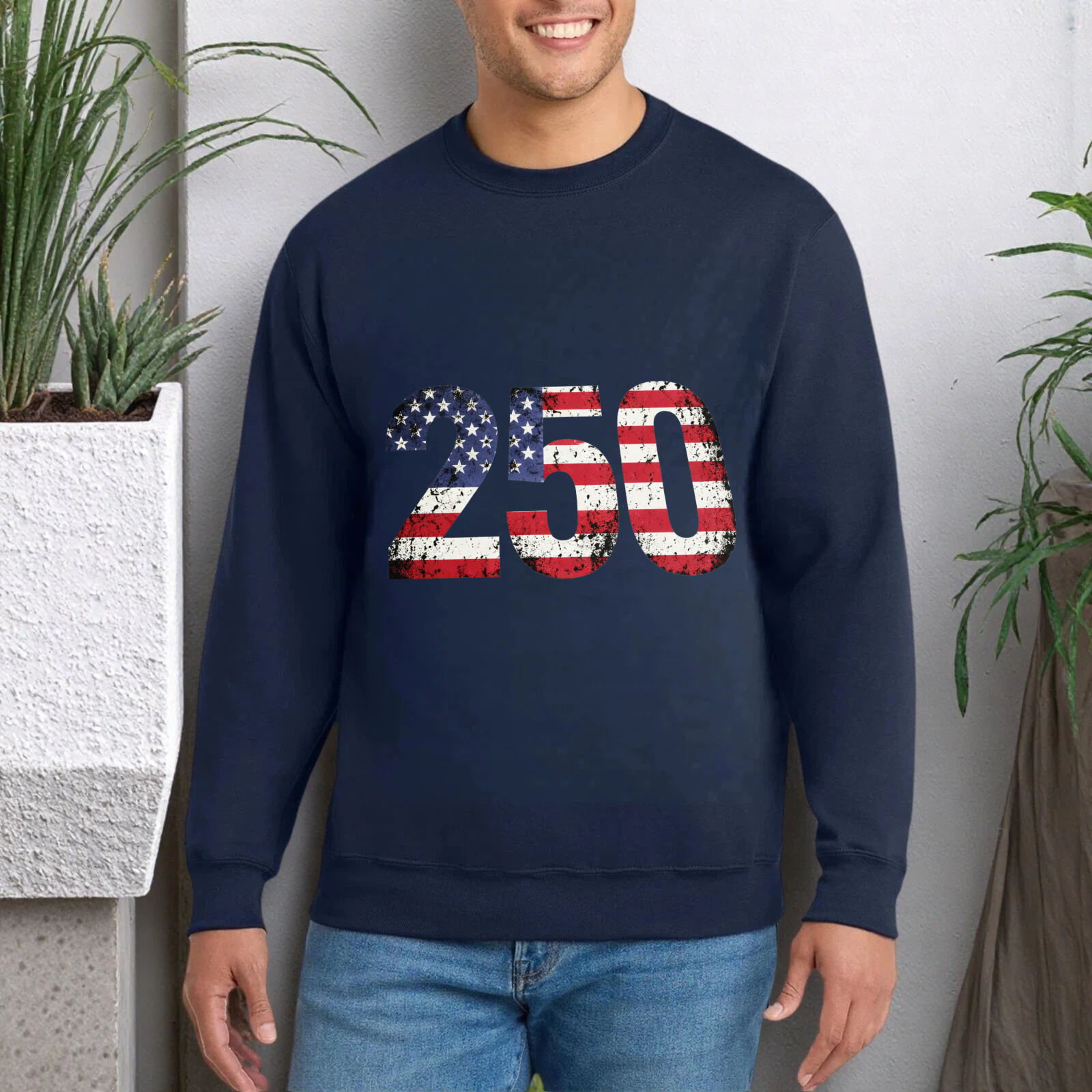 American Flag 250th Anniversary Black Sweatshirt Unisex Crewneck Pullover Long Sleeve Casual Top
